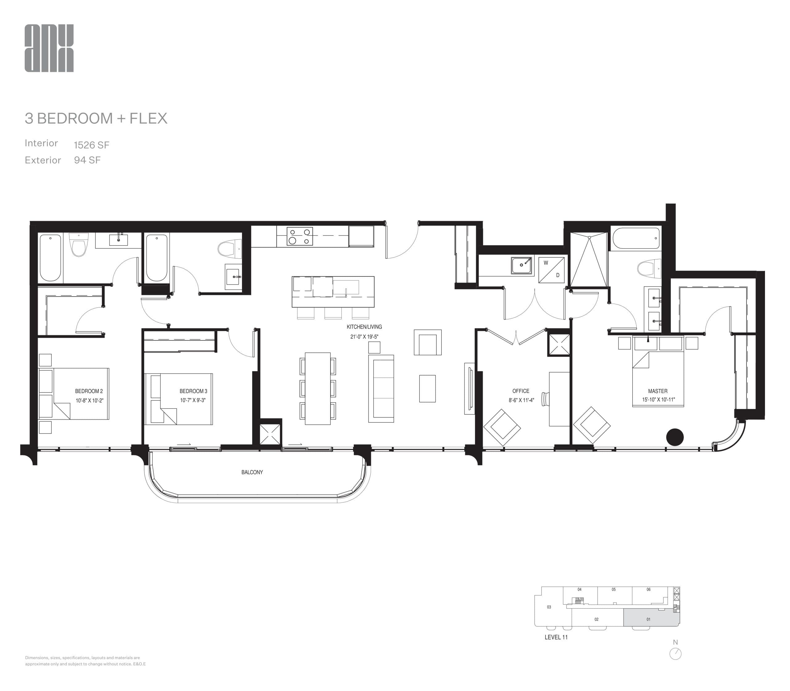 1526 SF Floor Plan at ANX Condos - 1526 sq.ft