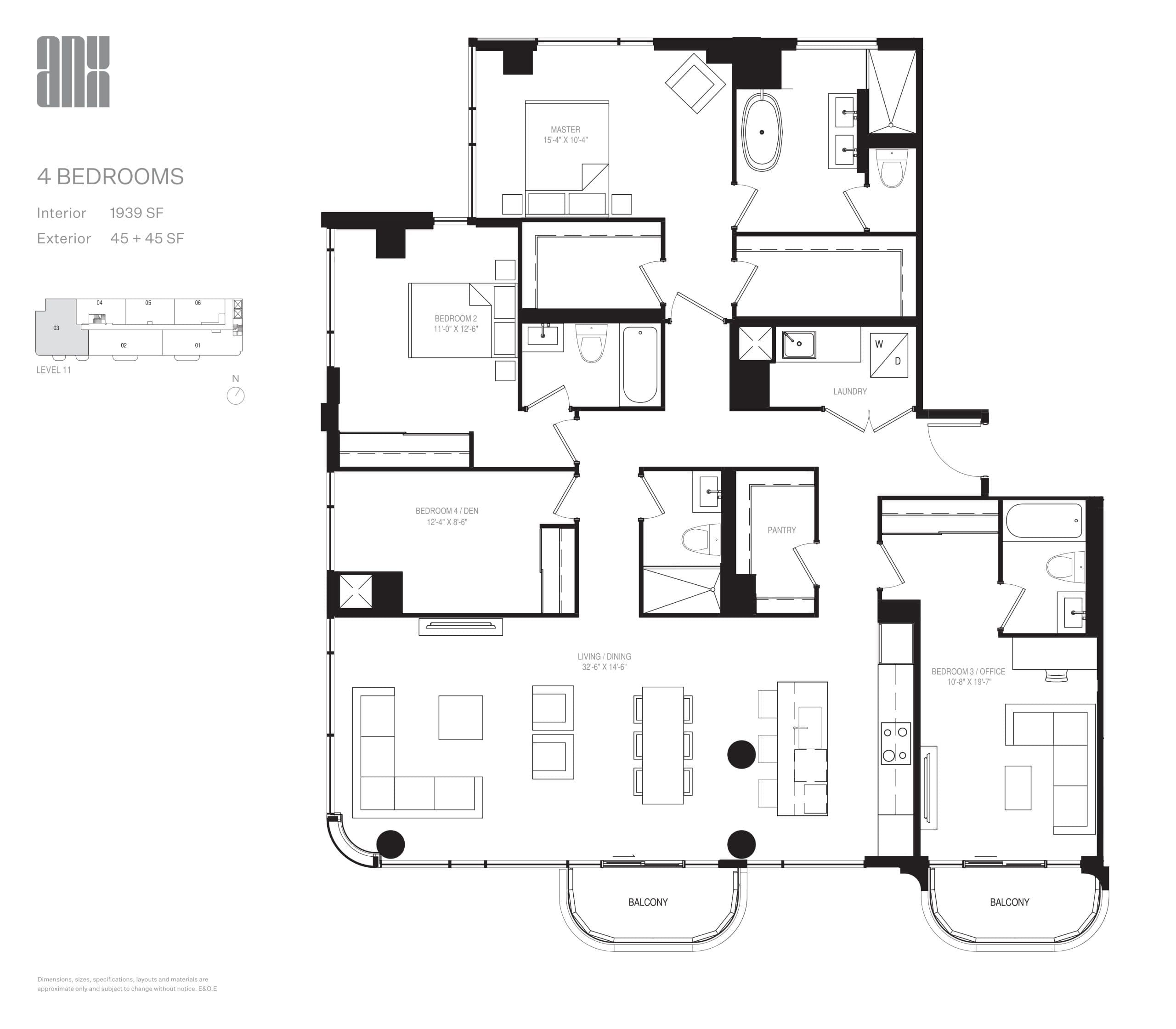 1939 SF Floor Plan at ANX Condos - 1939 sq.ft