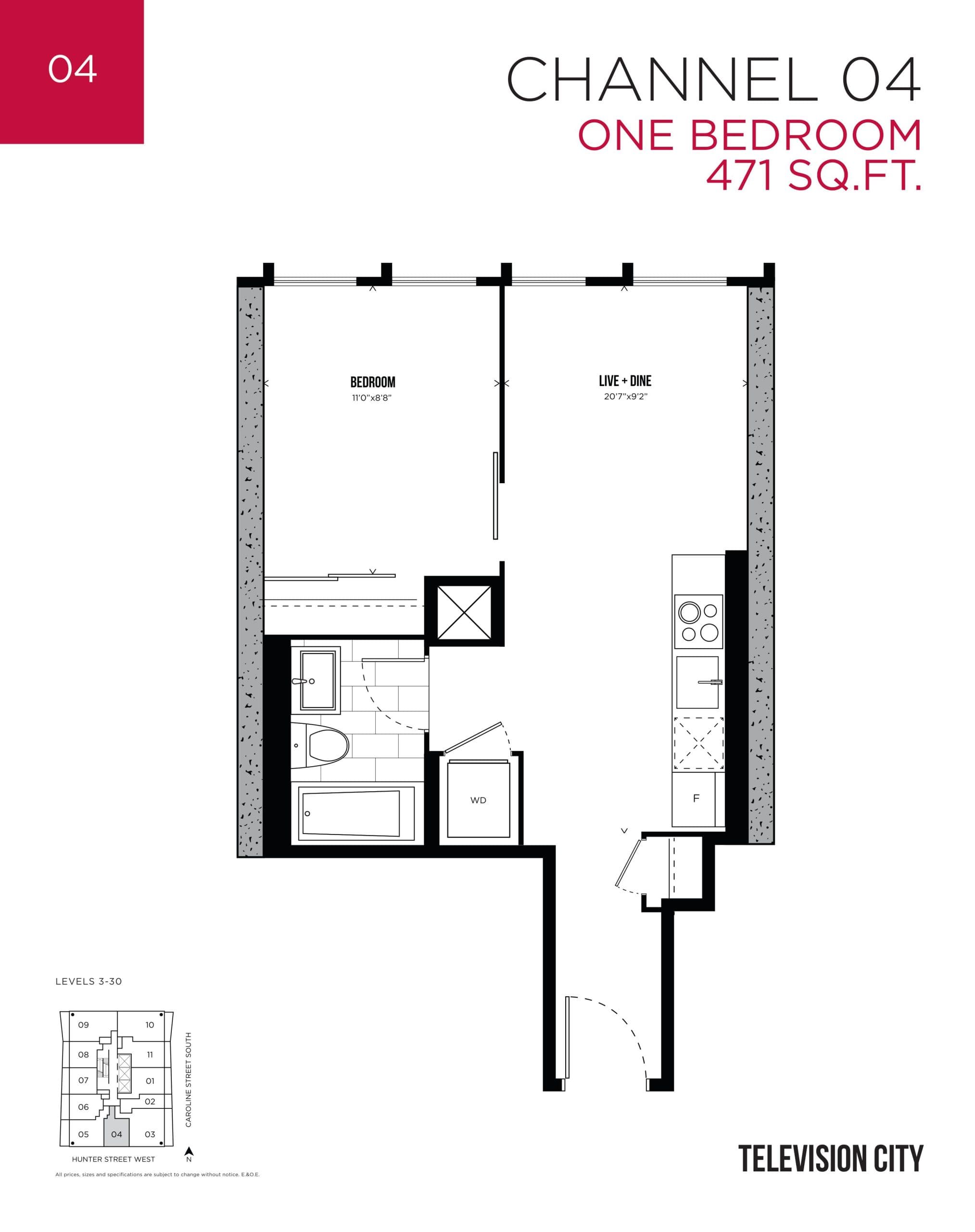 Channel 04 Floor Plan at Television City Condos - 471 sq.ft