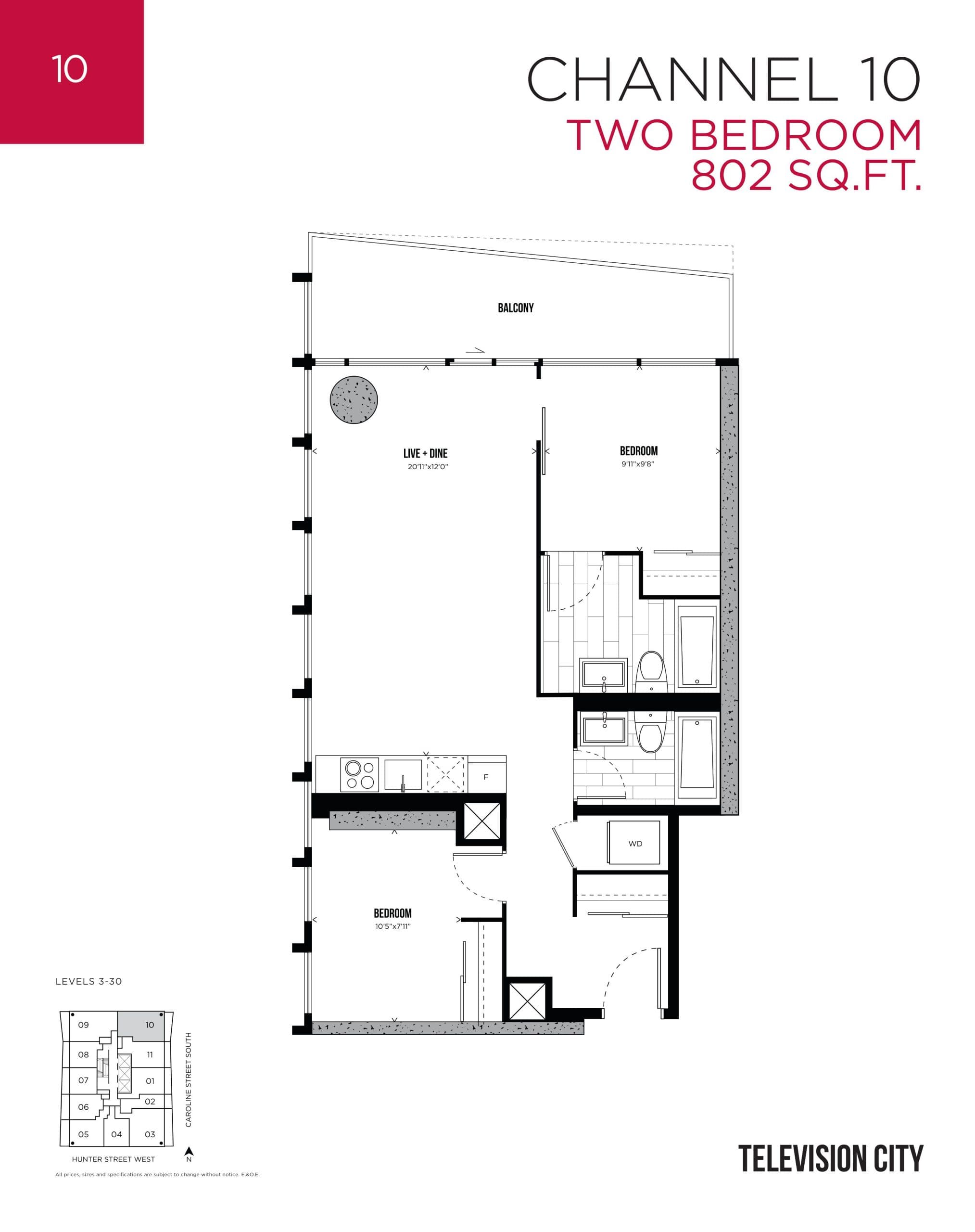 Channel 10 Floor Plan at Television City Condos - 802 sq.ft