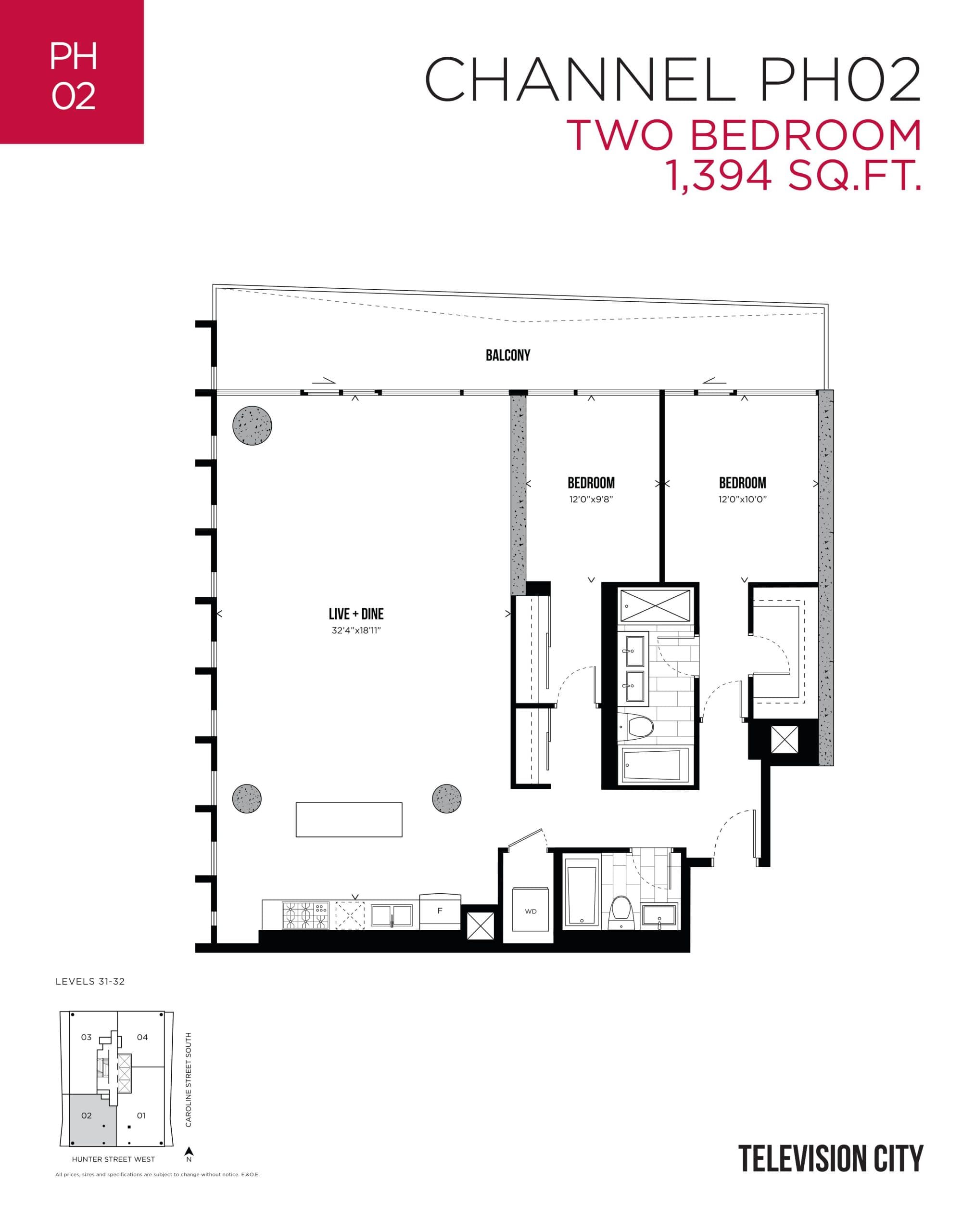 Channel PH02 Floor Plan at Television City Condos - 1394 sq.ft