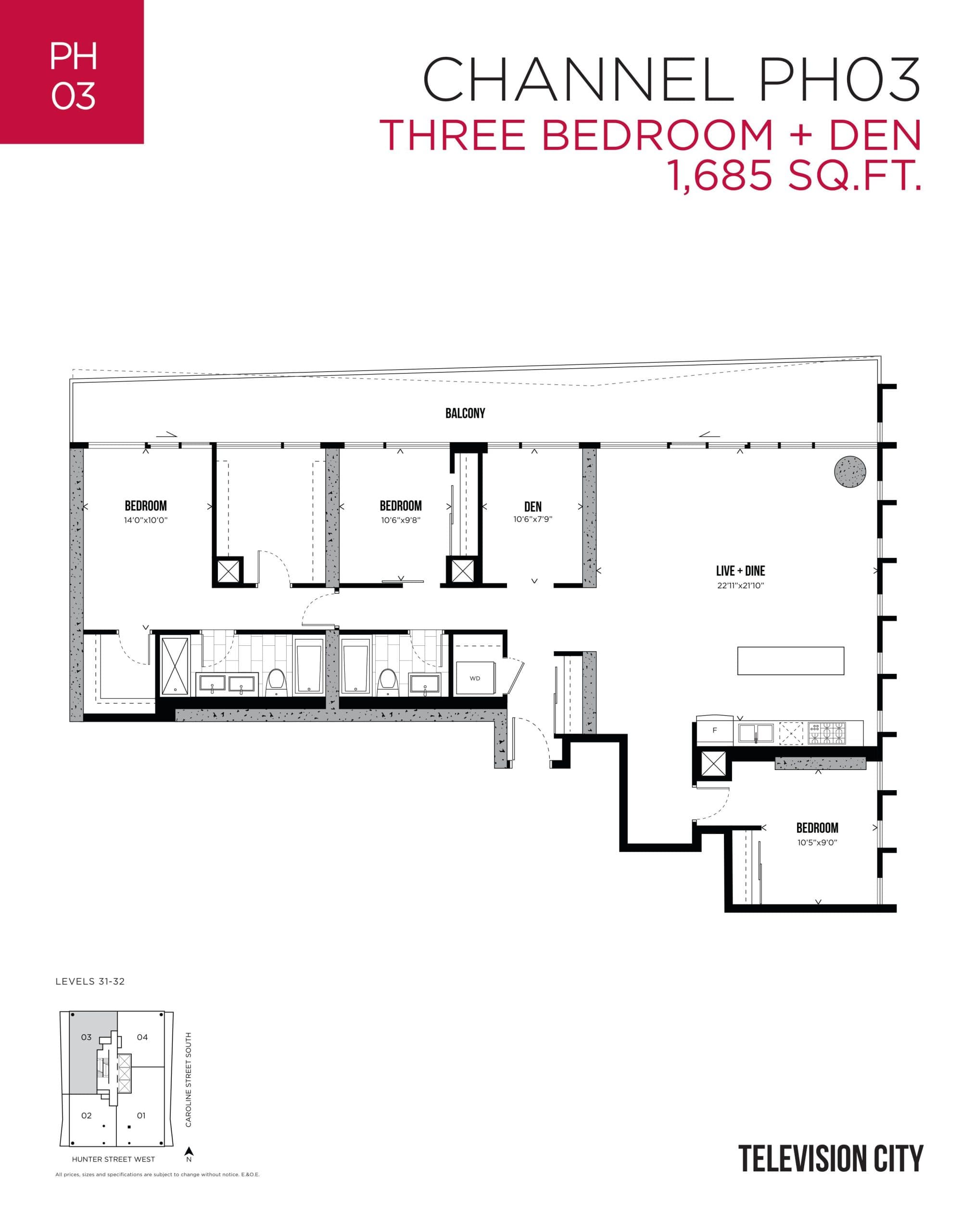 Channel PH03 Floor Plan at Television City Condos - 1685 sq.ft