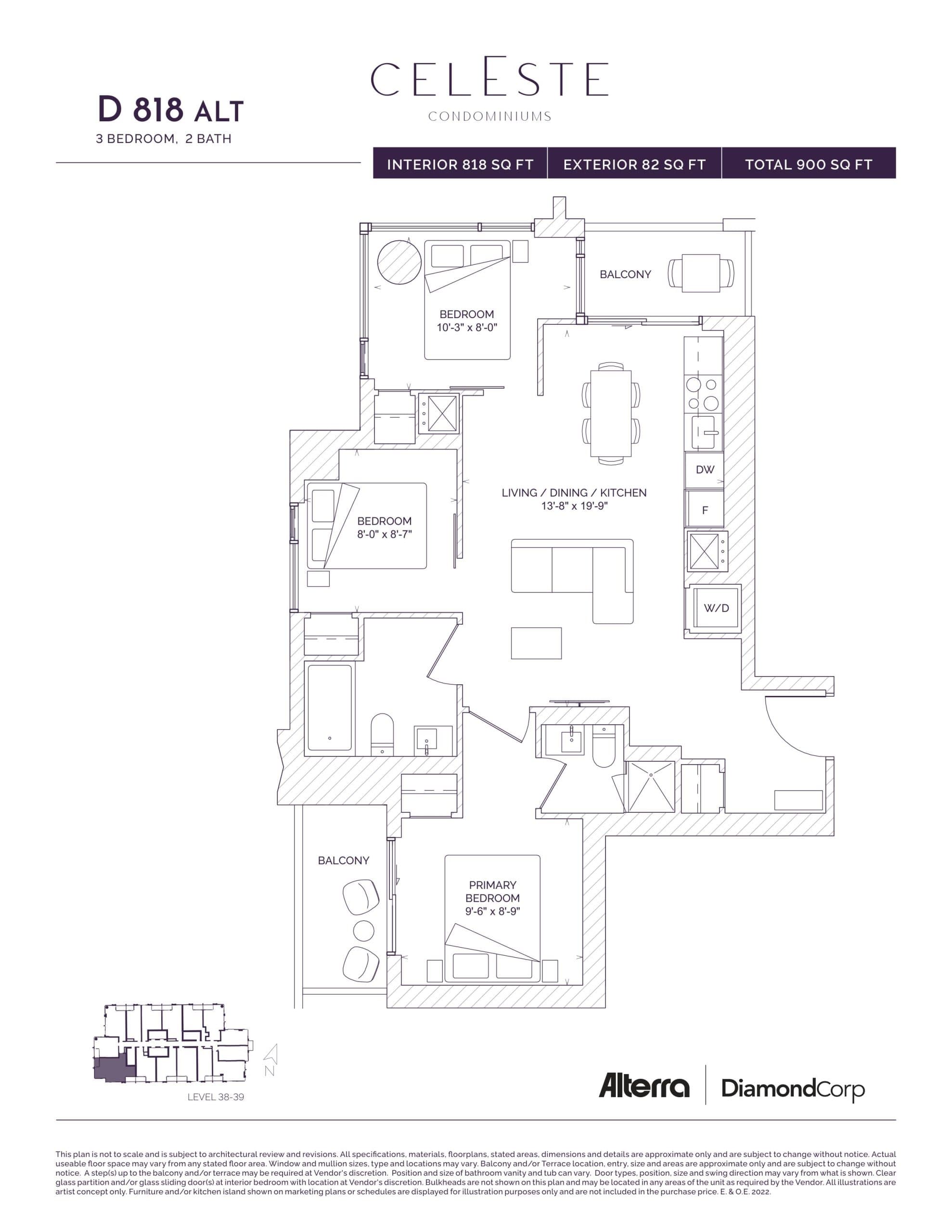 D 818 ALT Floor Plan at Celeste Condos - 818 sq.ft