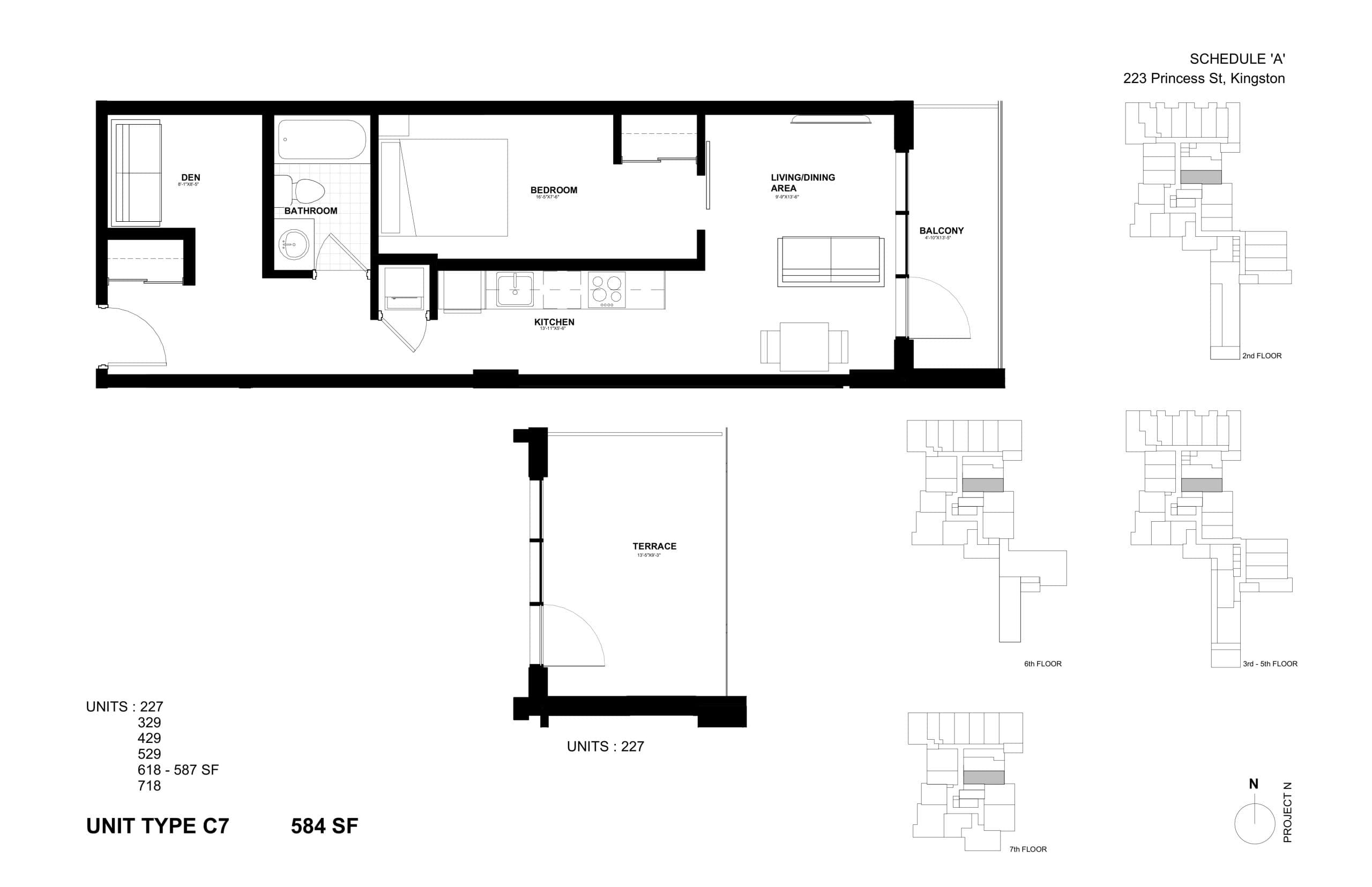 C7 Floor Plan at Crown Condos by IN8 Developments - 584 sq.ft