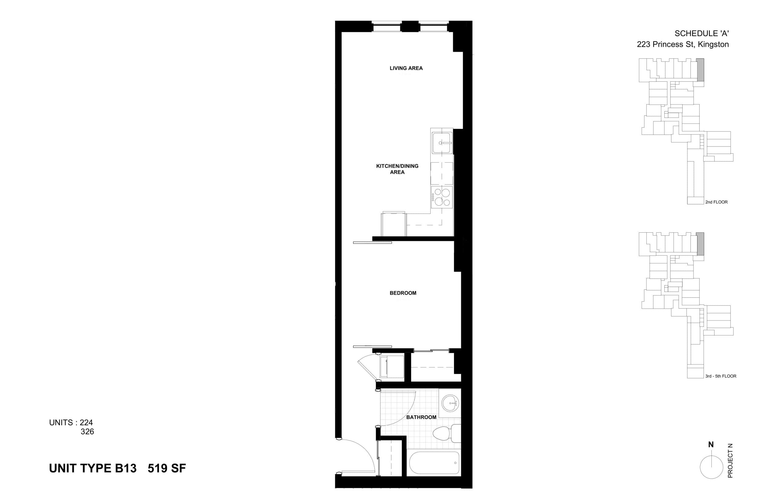 B13 Floor Plan at Crown Condos by IN8 Developments - 519 sq.ft