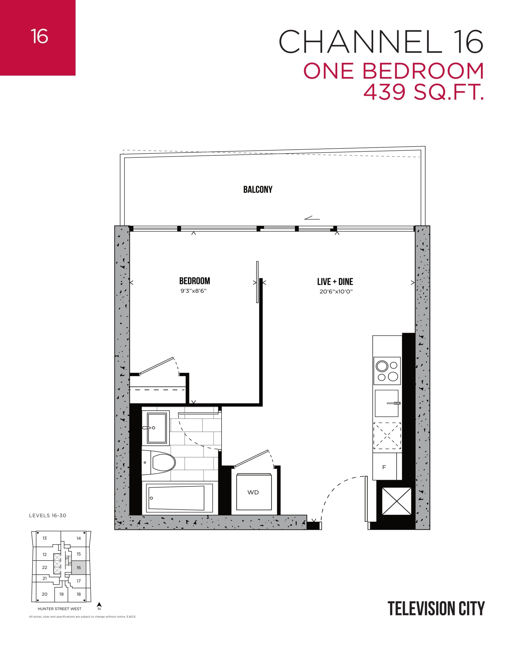 Channel 16 Floor Plan at Television City Condos Tower 2 - 439 sq.ft