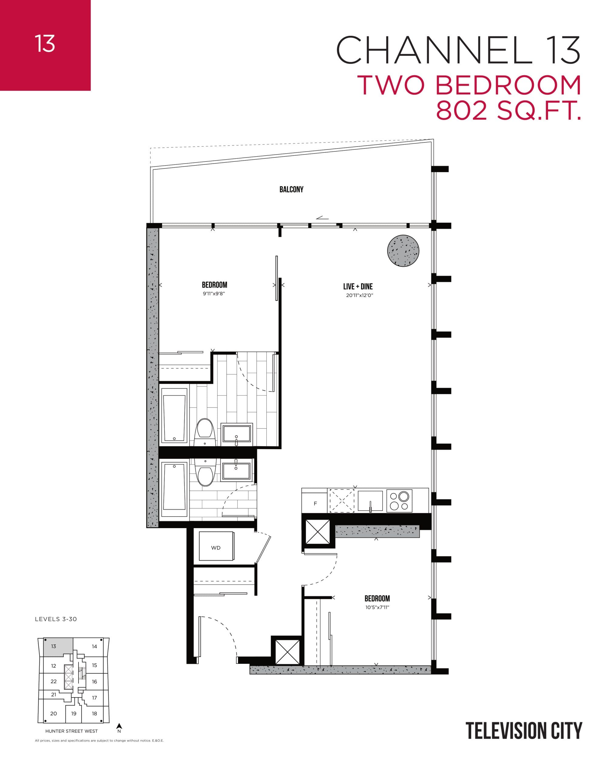Channel 13 Floor Plan at Television City Condos Tower 2 - 802 sq.ft