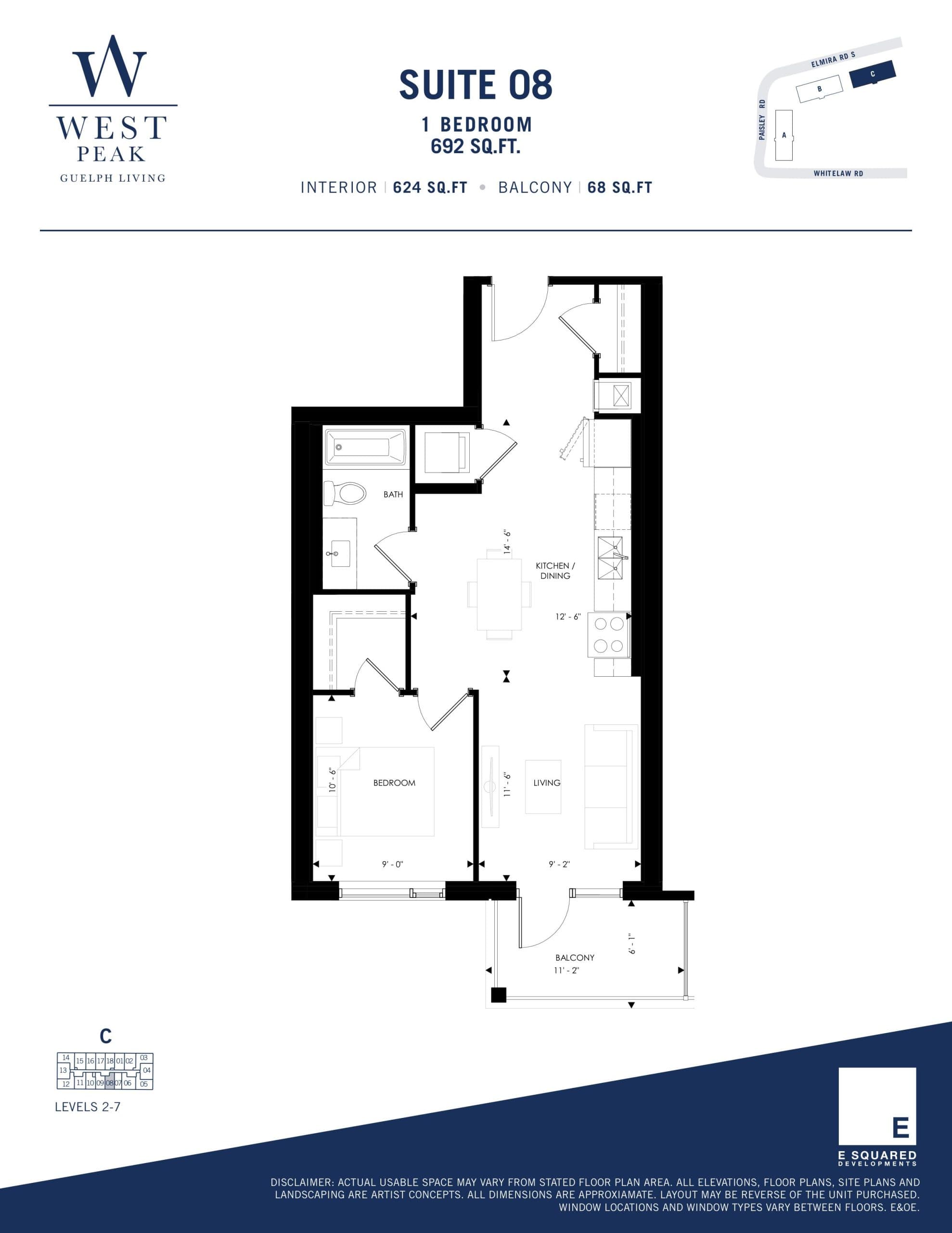 Suite 08 - Building C Floor Plan at West Peak Condos - 624 sq.ft
