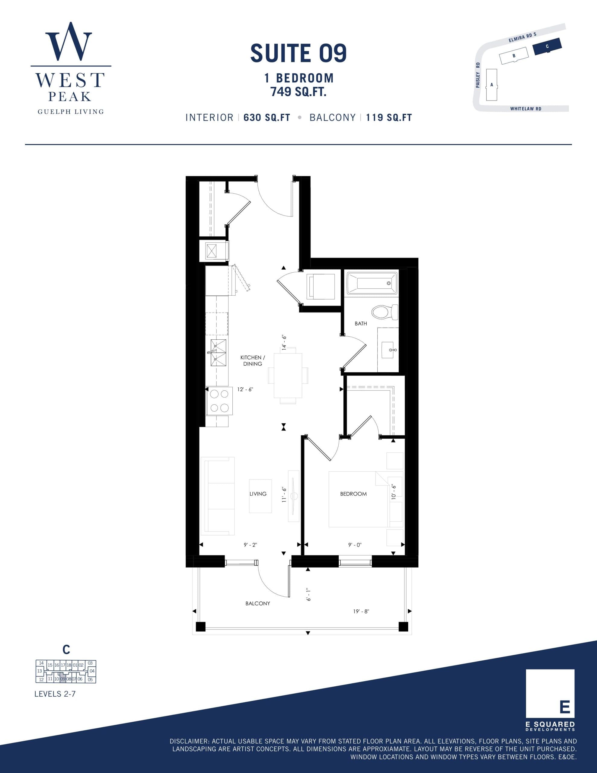 Suite 09 - Building C Floor Plan at West Peak Condos - 630 sq.ft