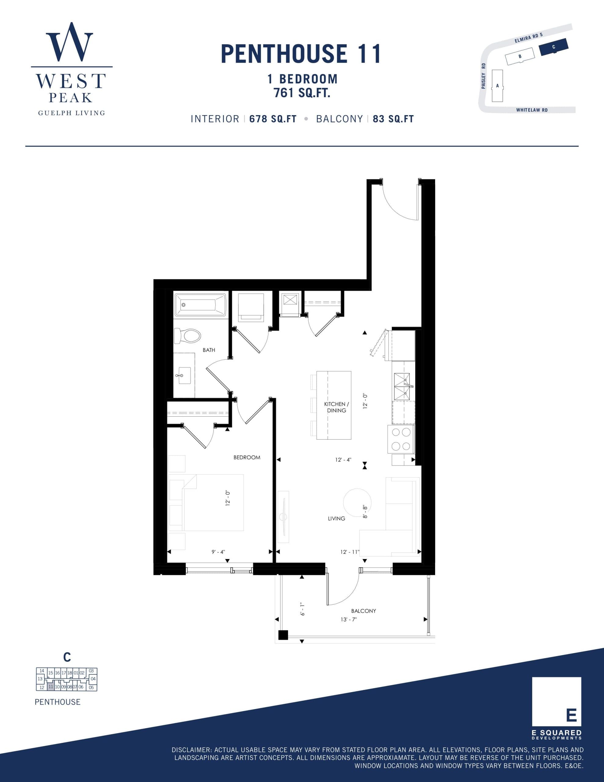 Penthouse 11 - Building C Floor Plan at West Peak Condos - 678 sq.ft