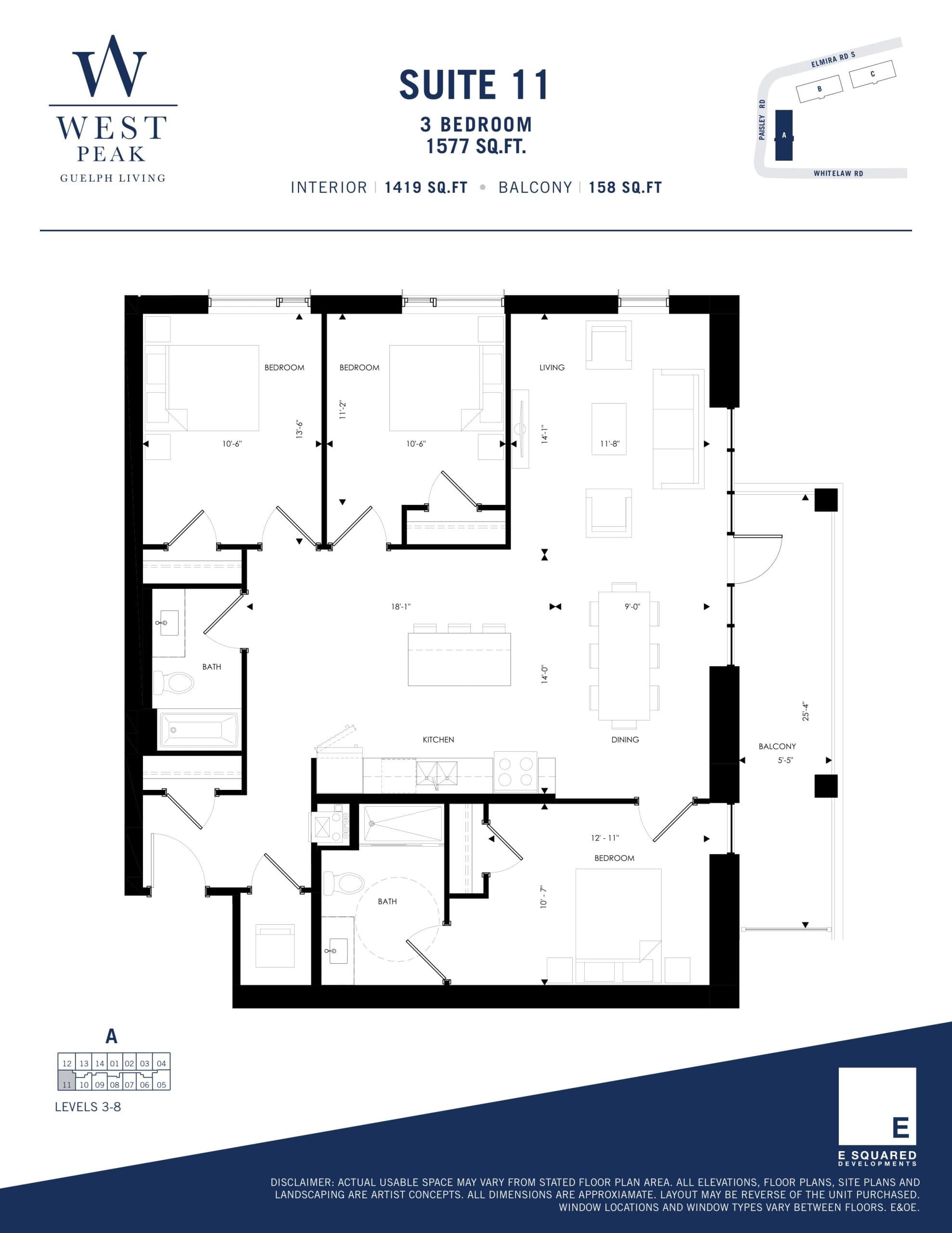 Suite 11 - Building A Floor Plan at West Peak Condos - 1419 sq.ft