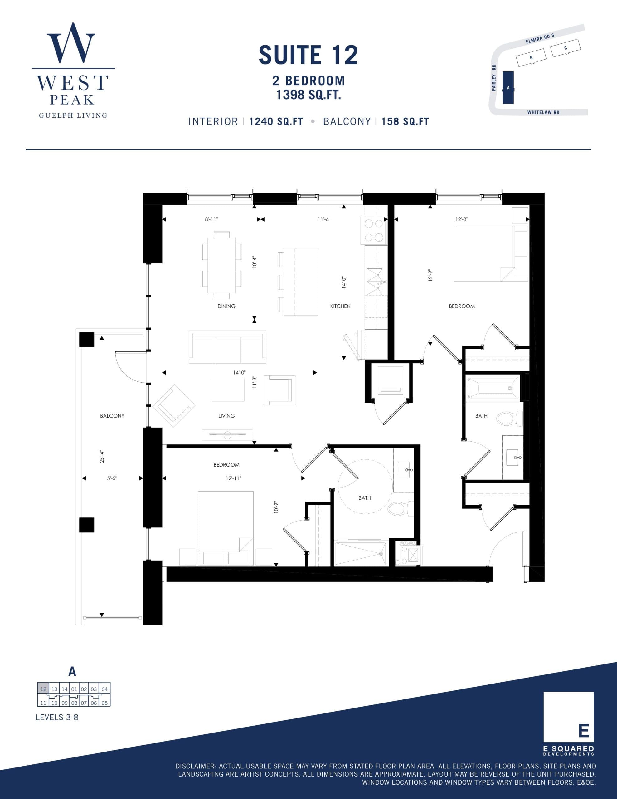 Suite 12 - Building A Floor Plan at West Peak Condos - 1240 sq.ft