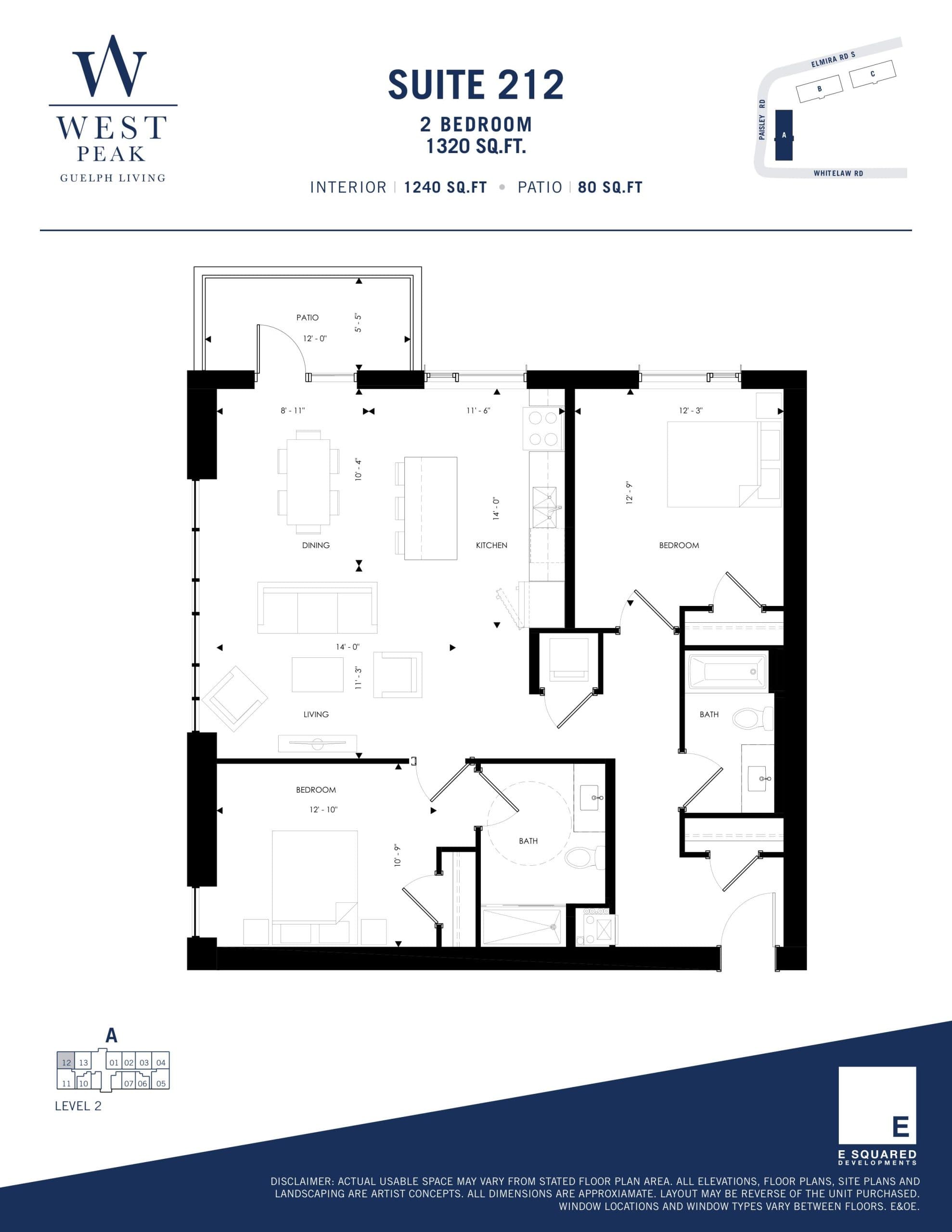 Suite 212 - Building A Floor Plan at West Peak Condos - 1240 sq.ft
