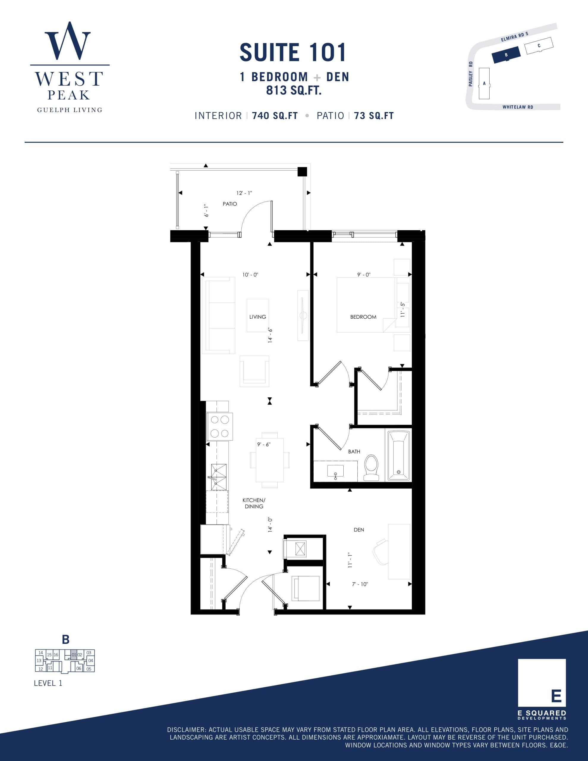 Suite 101 - Building B Floor Plan at West Peak Condos - 740 sq.ft