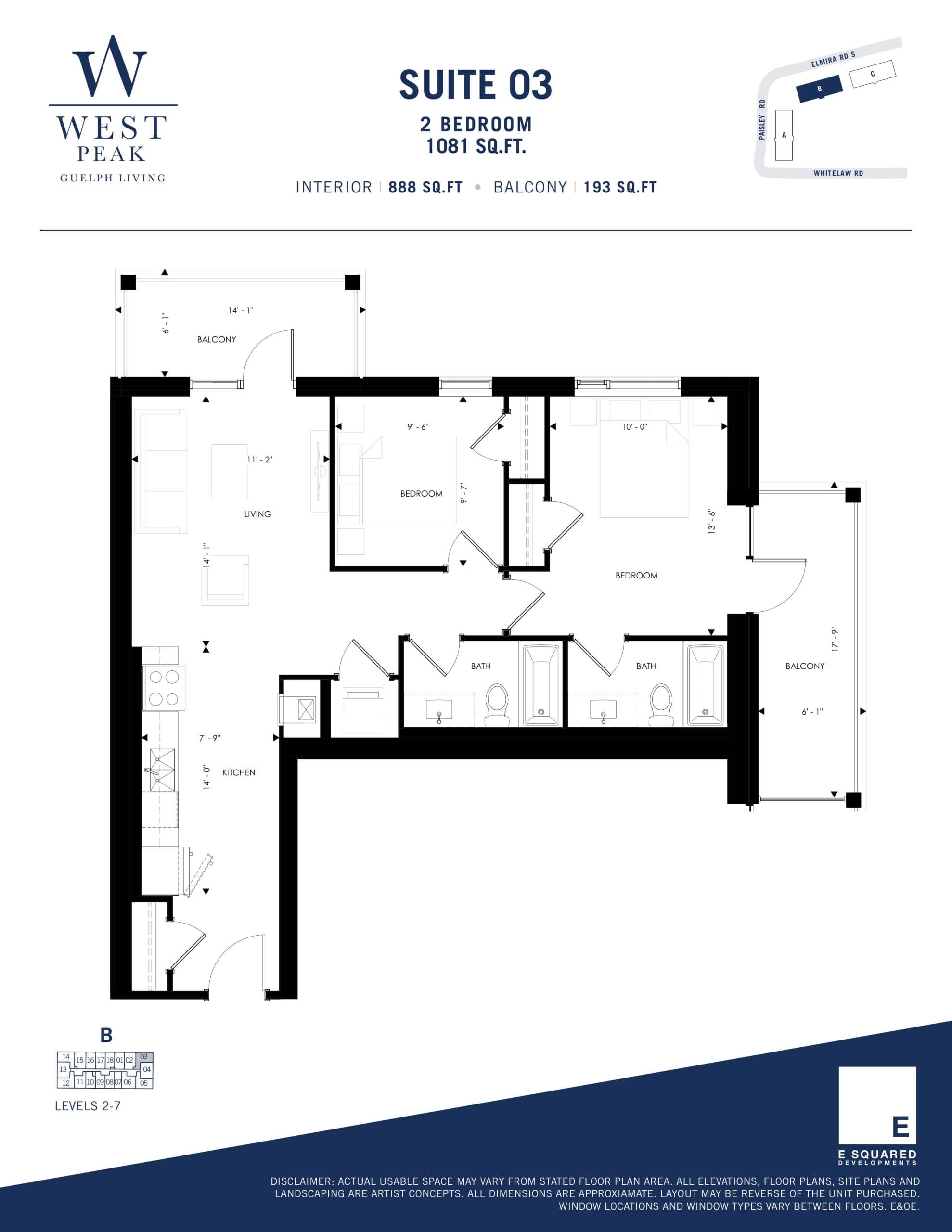 Suite 03 - Building B Floor Plan at West Peak Condos - 888 sq.ft