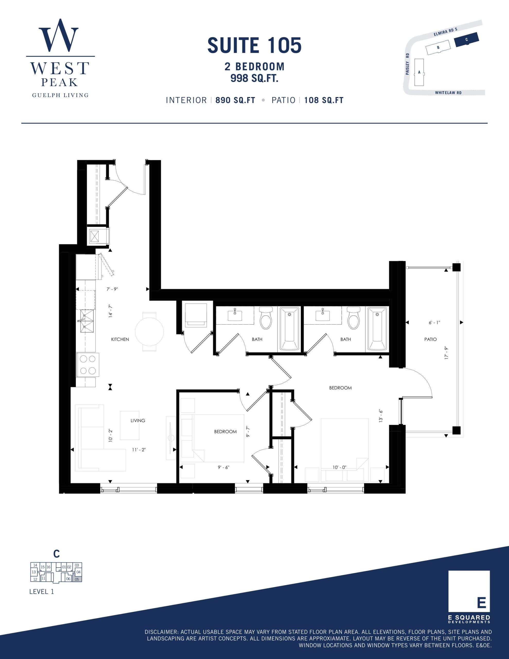 Suite 105 - Building C Floor Plan at West Peak Condos - 890 sq.ft