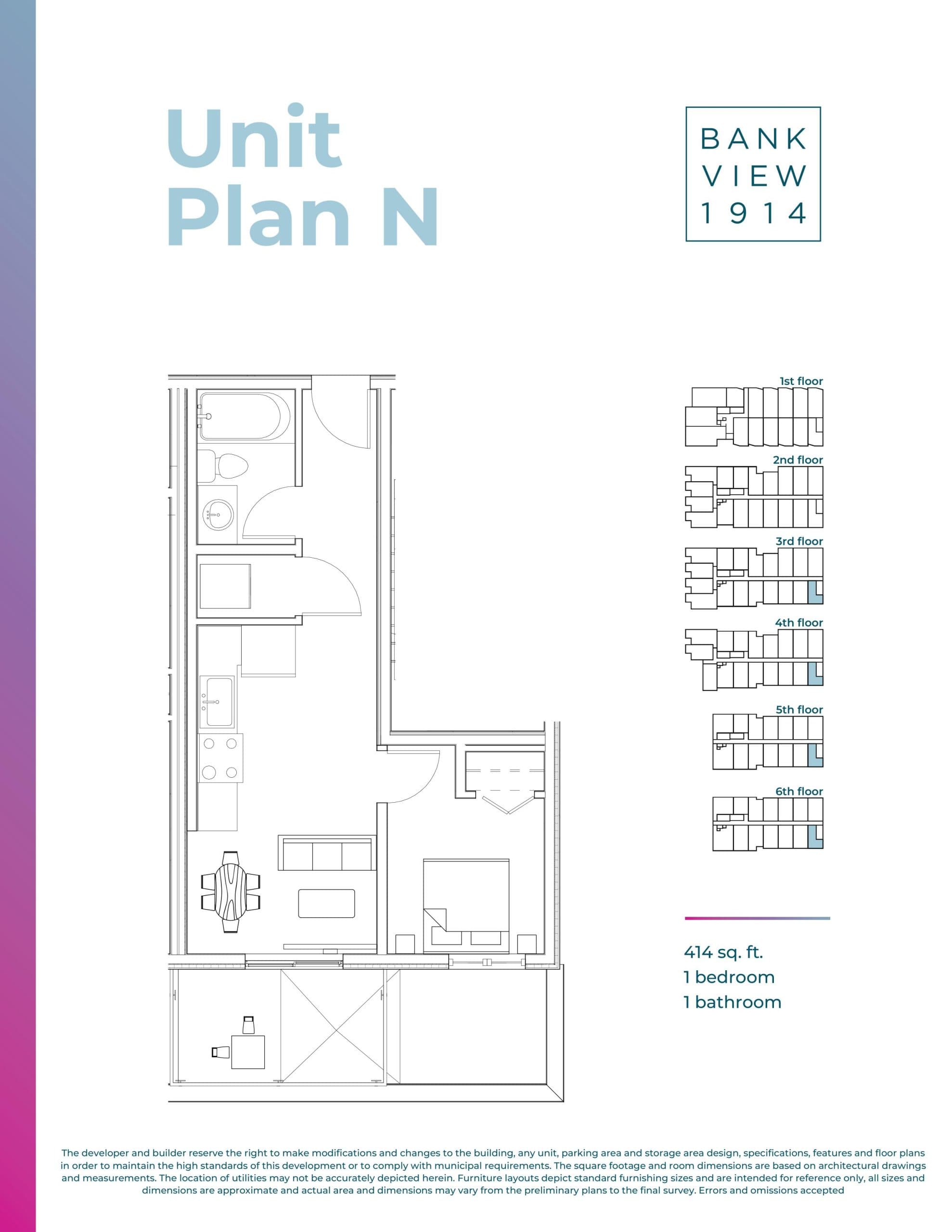 Plan N Floor Plan at Bankview 1914 Condos - 414 sq.ft