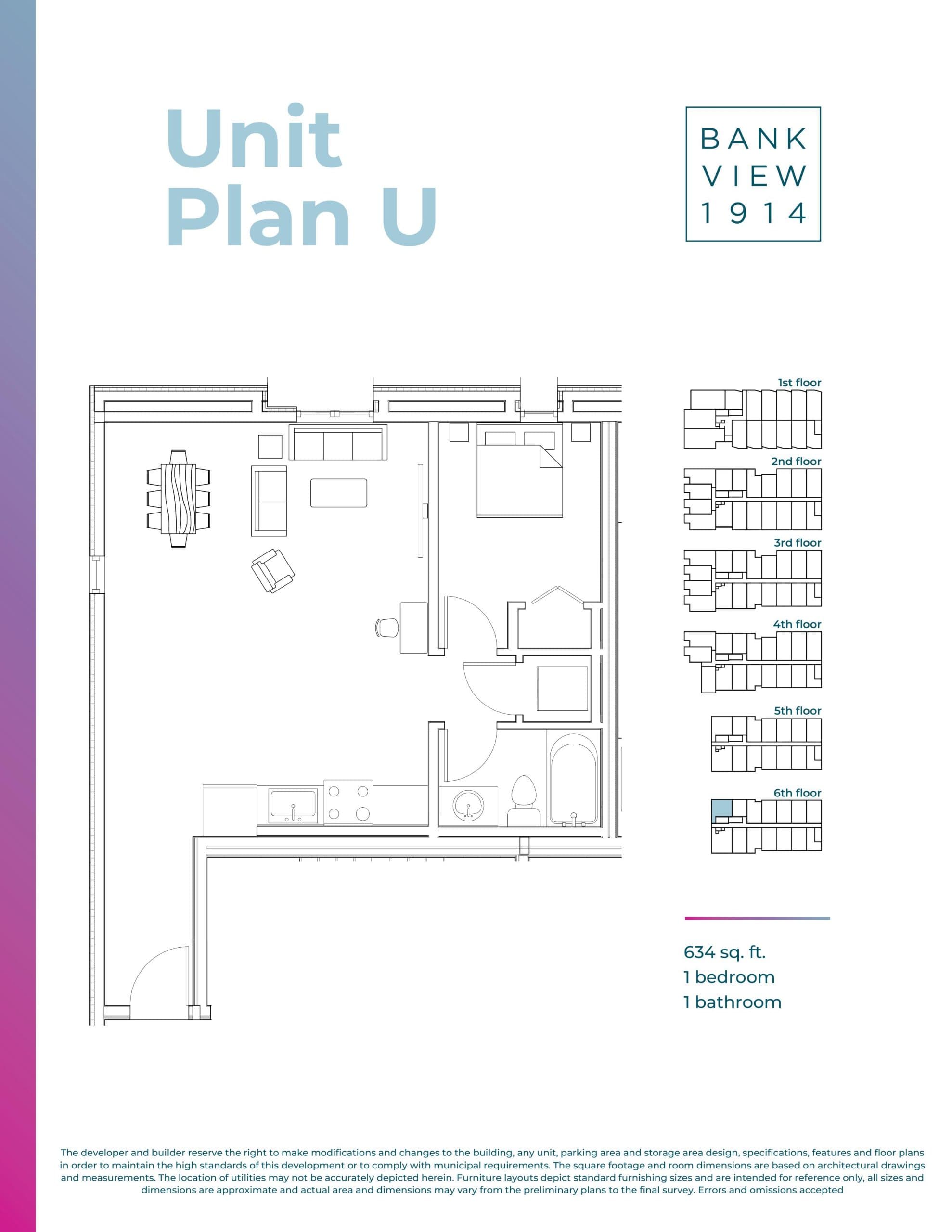 Plan U Floor Plan at Bankview 1914 Condos - 634 sq.ft