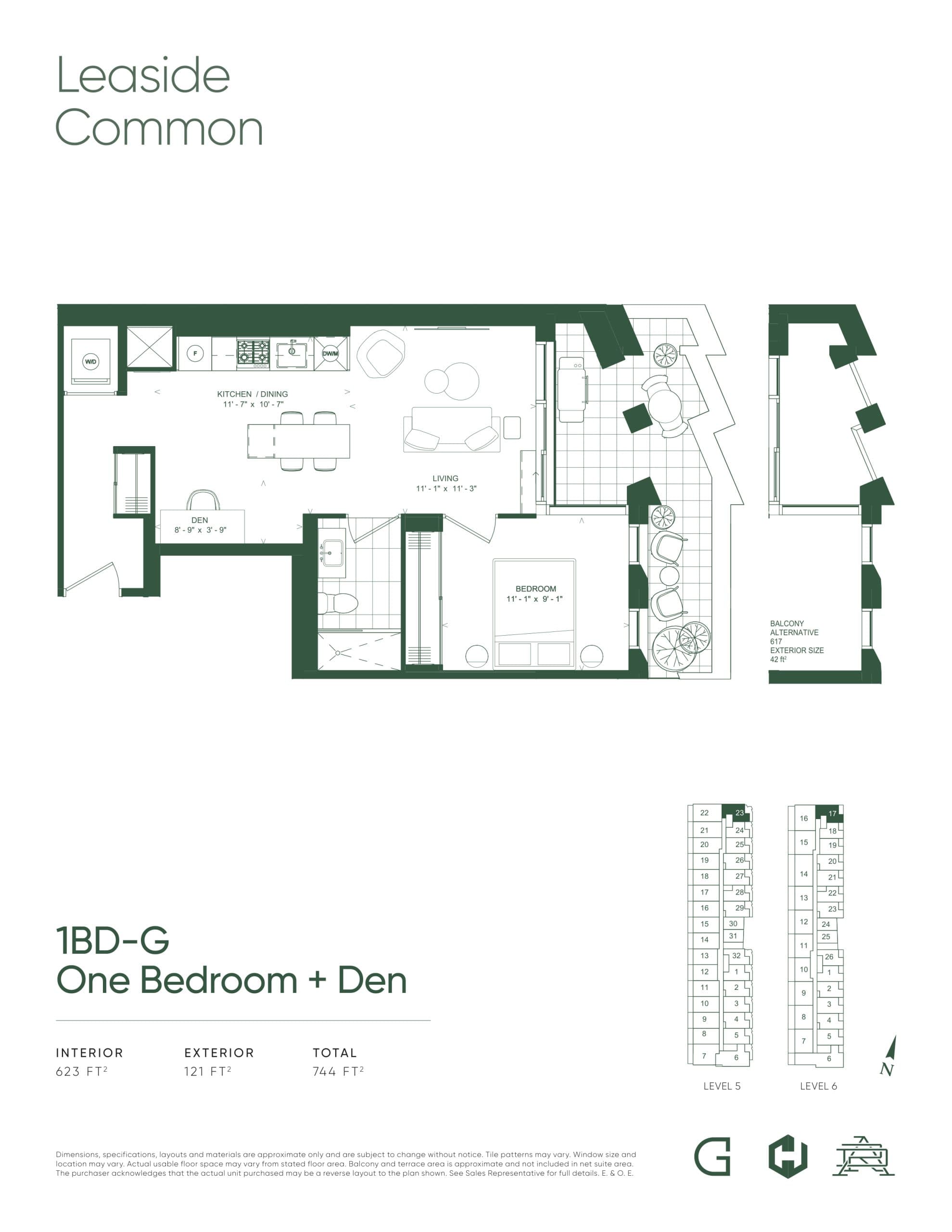 1BD-G Floor Plan at Leaside Common Condos - 623 sq.ft