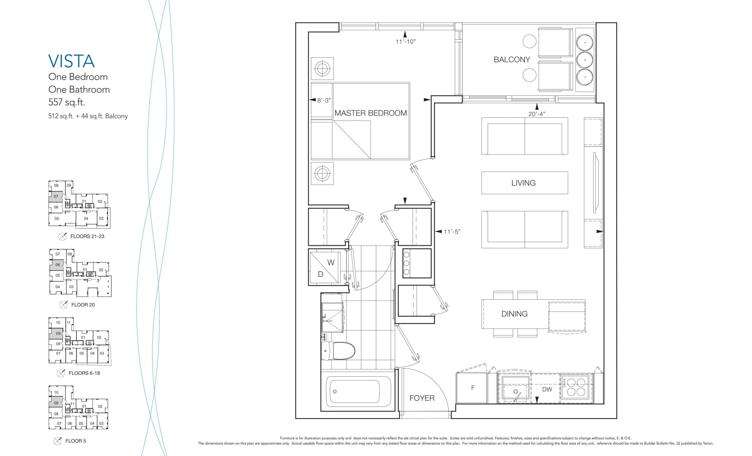 Vista Floor Plan at Nautique Lakefront Residences - 512 sq.ft