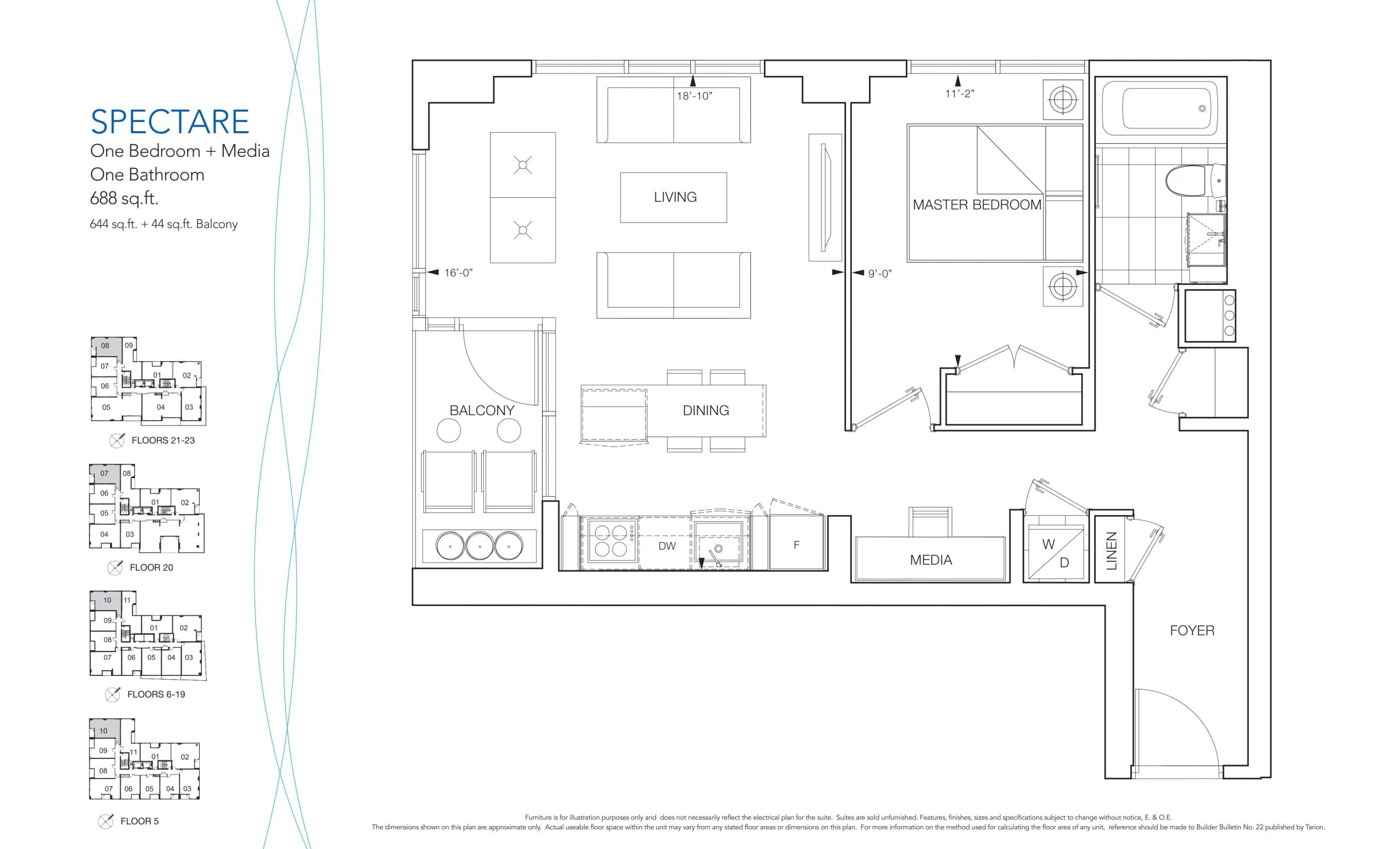 Spectare Floor Plan at Nautique Lakefront Residences - 644 sq.ft