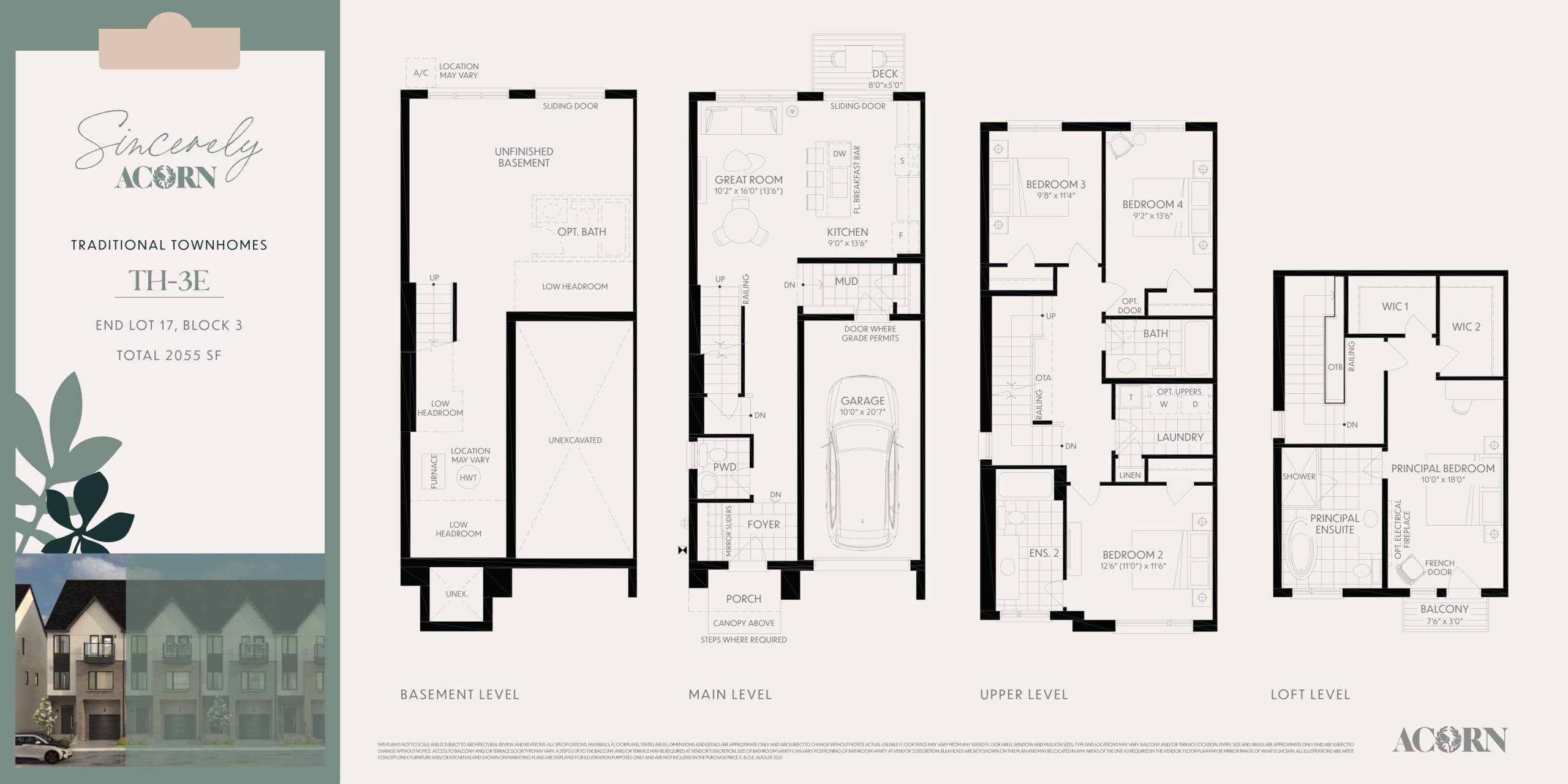TH-3E Floor Plan at Sincerely, Acorn Towns - 2055 sq.ft