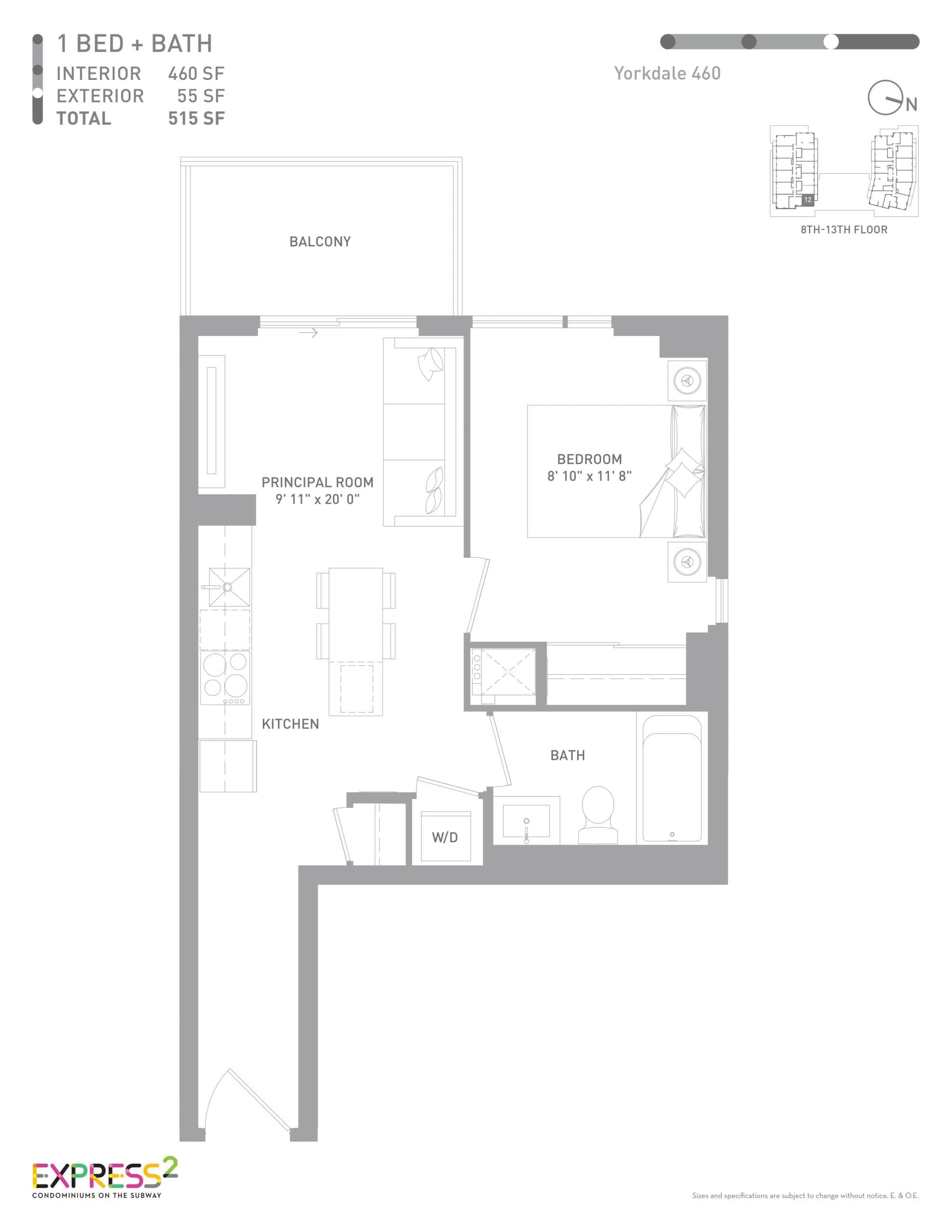 Yorkdale 460 Floor Plan at Express 2 Condos - 460 sq.ft