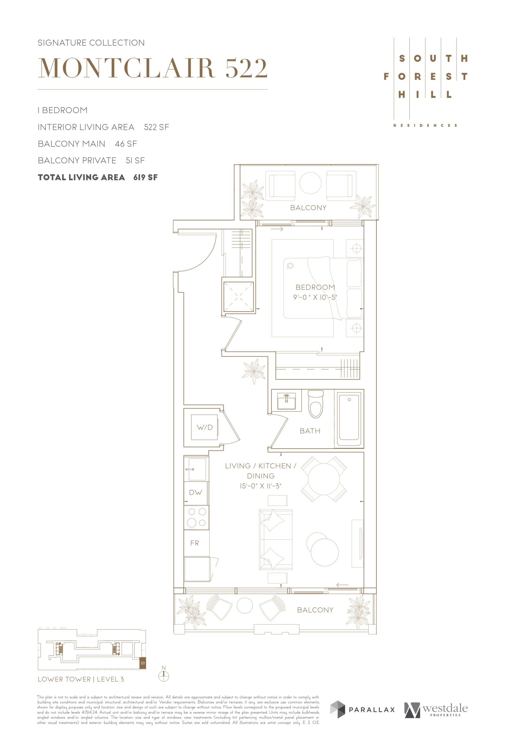 Montclair 522 Floor Plan at South Forest Hill Residences - 522 sq.ft