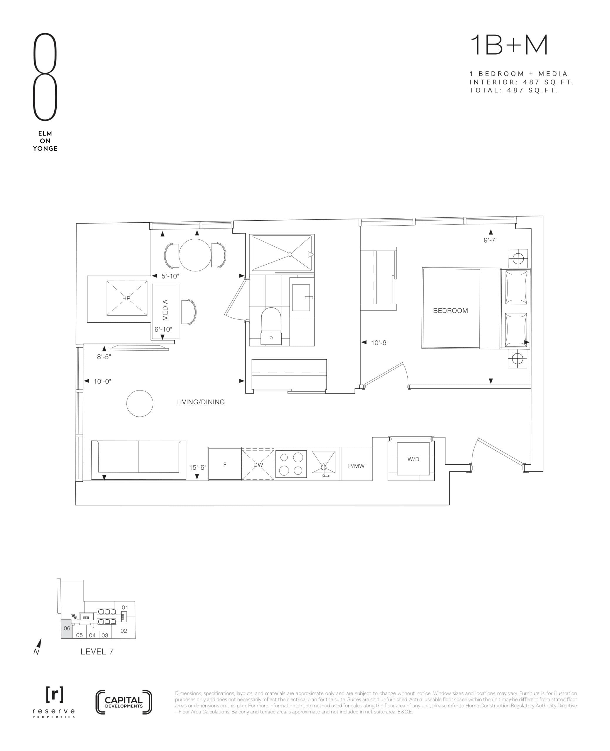 1B+M Floor Plan at 8 Elm on Yonge Condos - 487 sq.ft