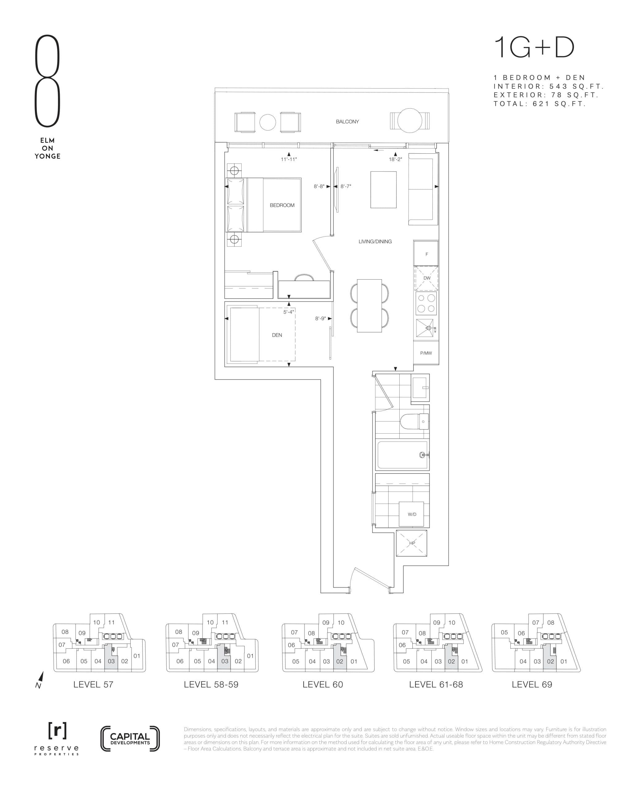 1G+D Floor Plan at 8 Elm on Yonge Condos - 543 sq.ft