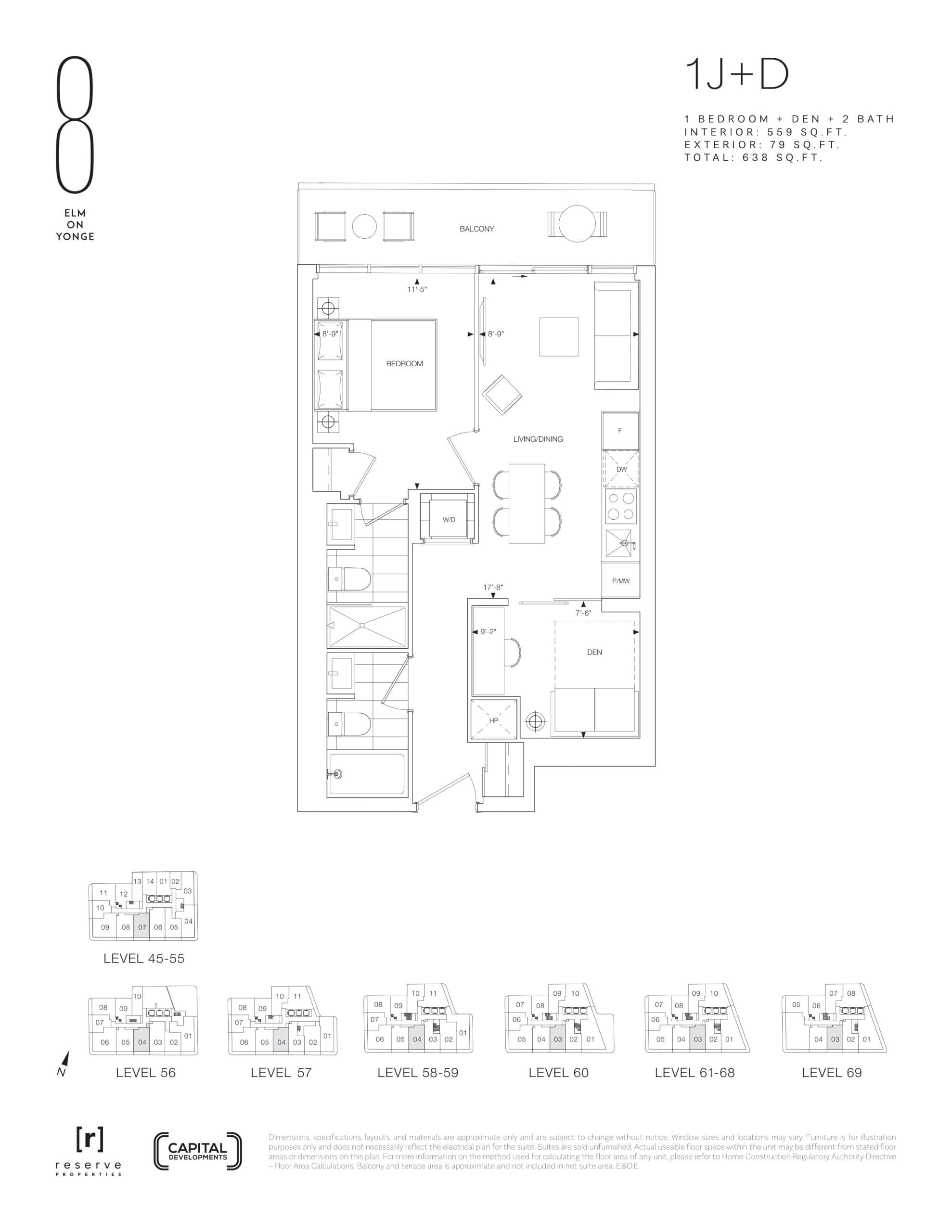 1J+D Floor Plan at 8 Elm on Yonge Condos - 559 sq.ft