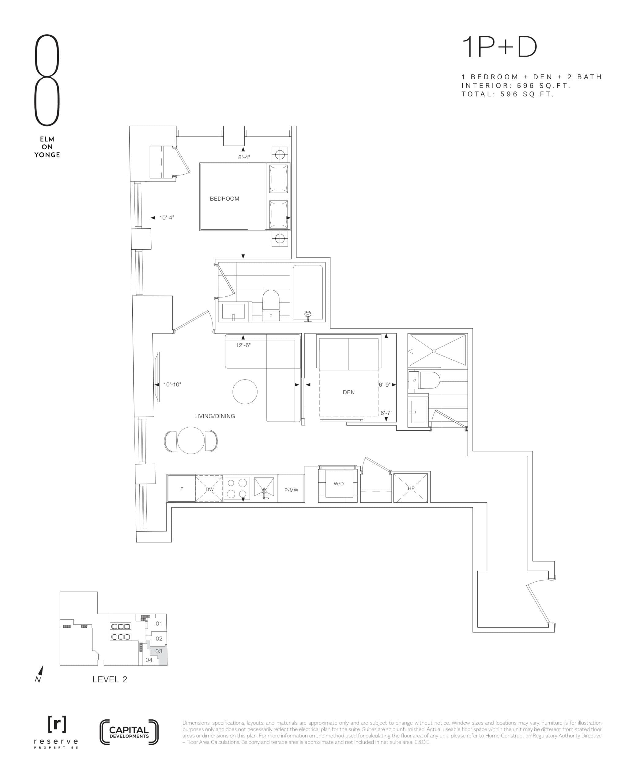 1P+D Floor Plan at 8 Elm on Yonge Condos - 596 sq.ft