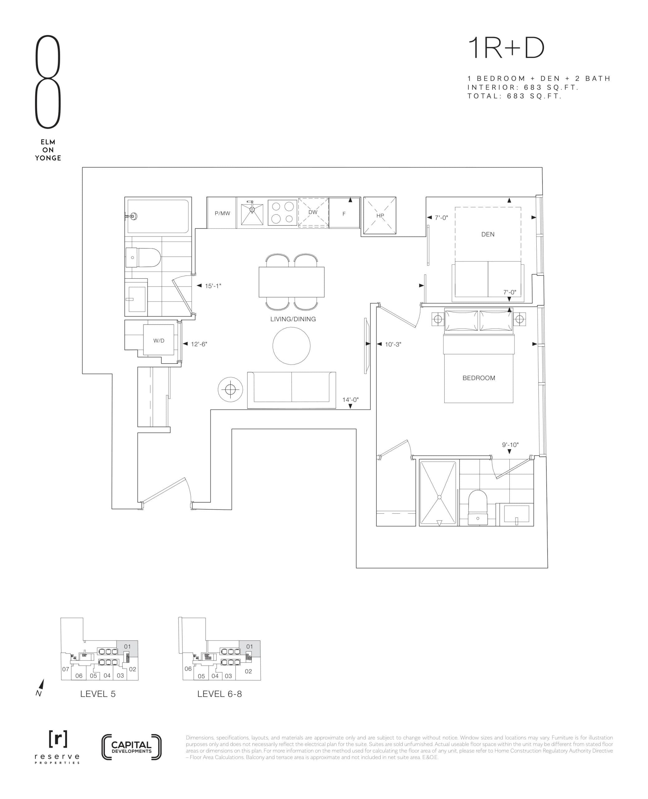 1R+D Floor Plan at 8 Elm on Yonge Condos - 683 sq.ft
