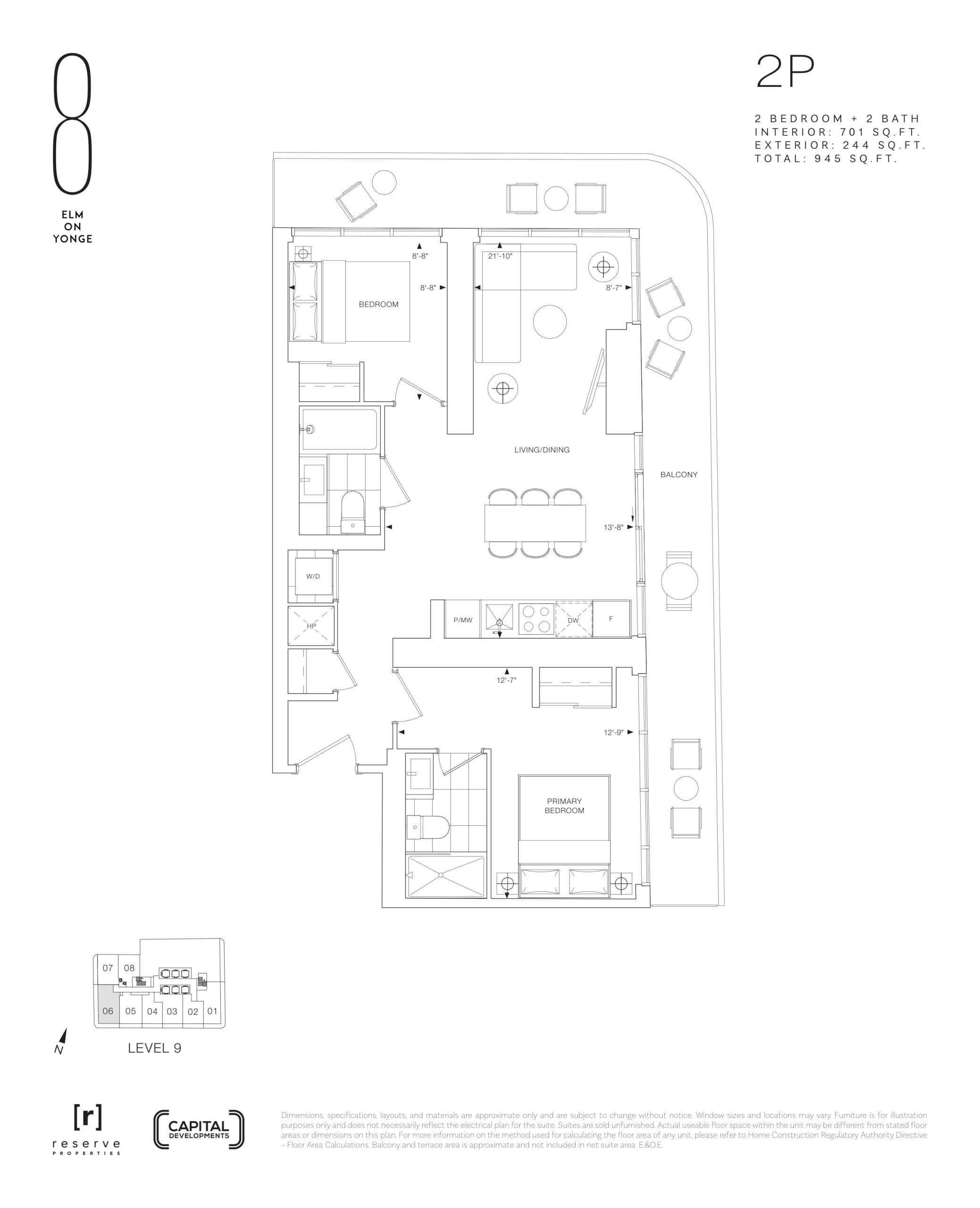 2P Floor Plan at 8 Elm on Yonge Condos - 701 sq.ft
