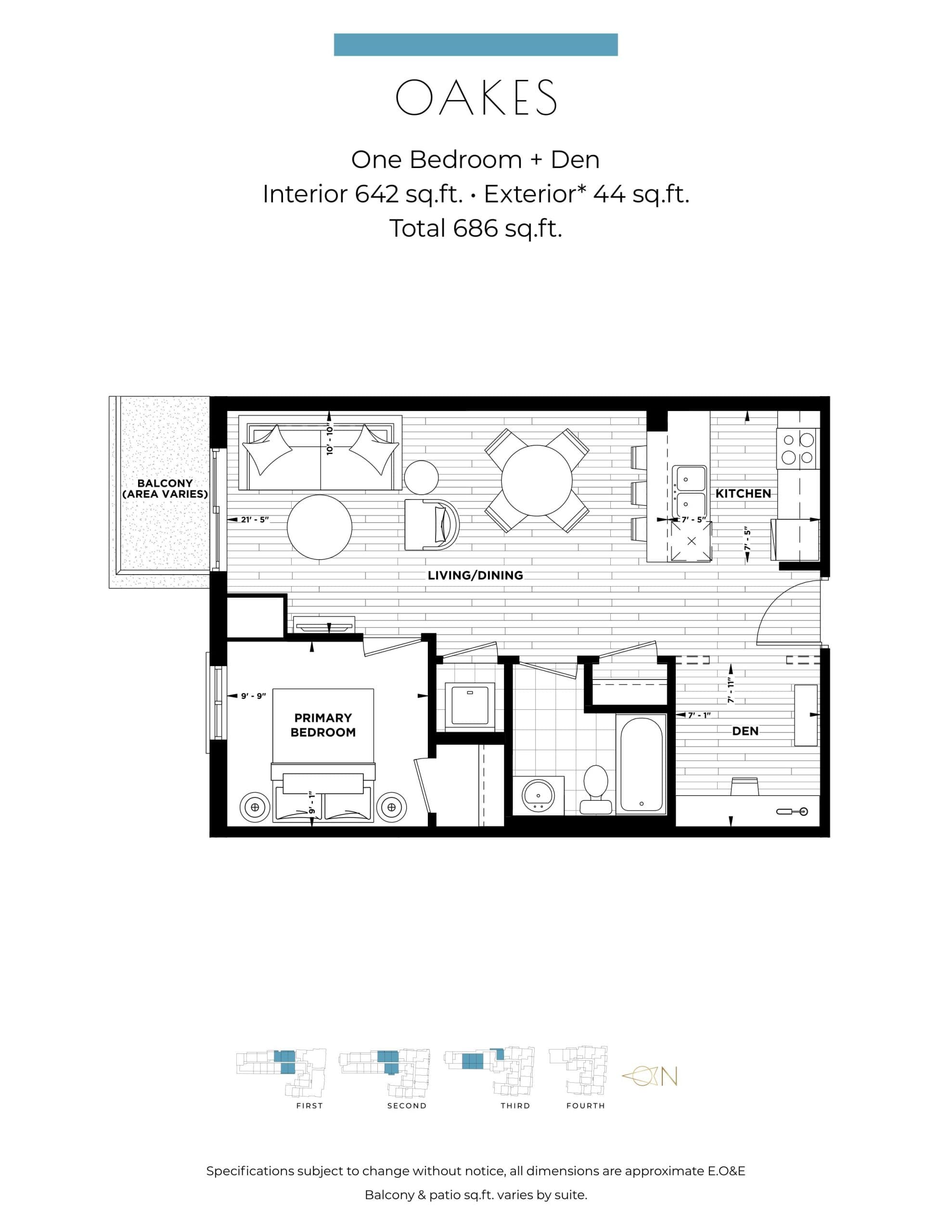 Oakes Floor Plan at Century Condos - 642 sq.ft