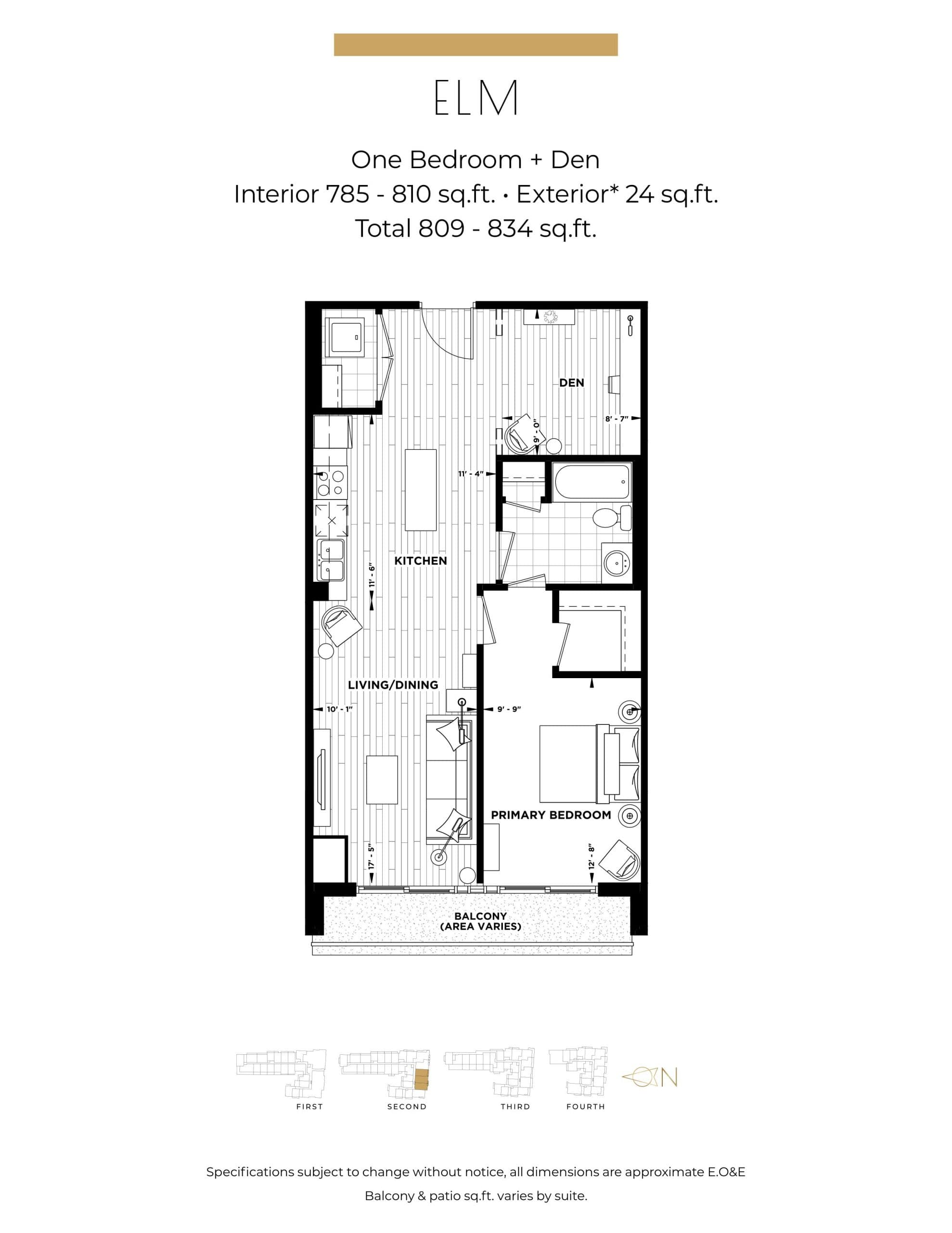 Elm Floor Plan at Century Condos - 785 sq.ft