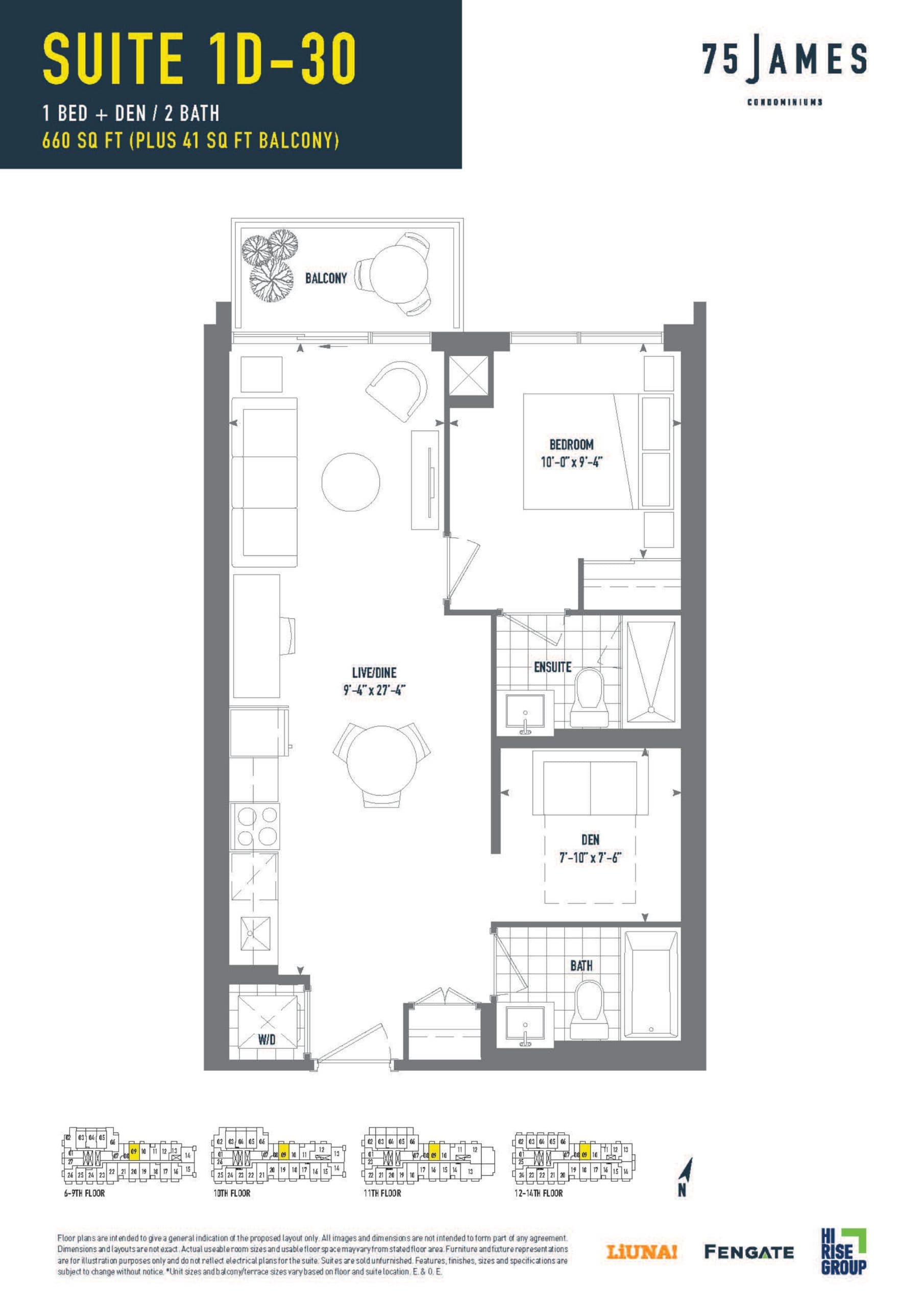 Suite 1D-30 Floor Plan at 75 James Condos - 660 sq.ft