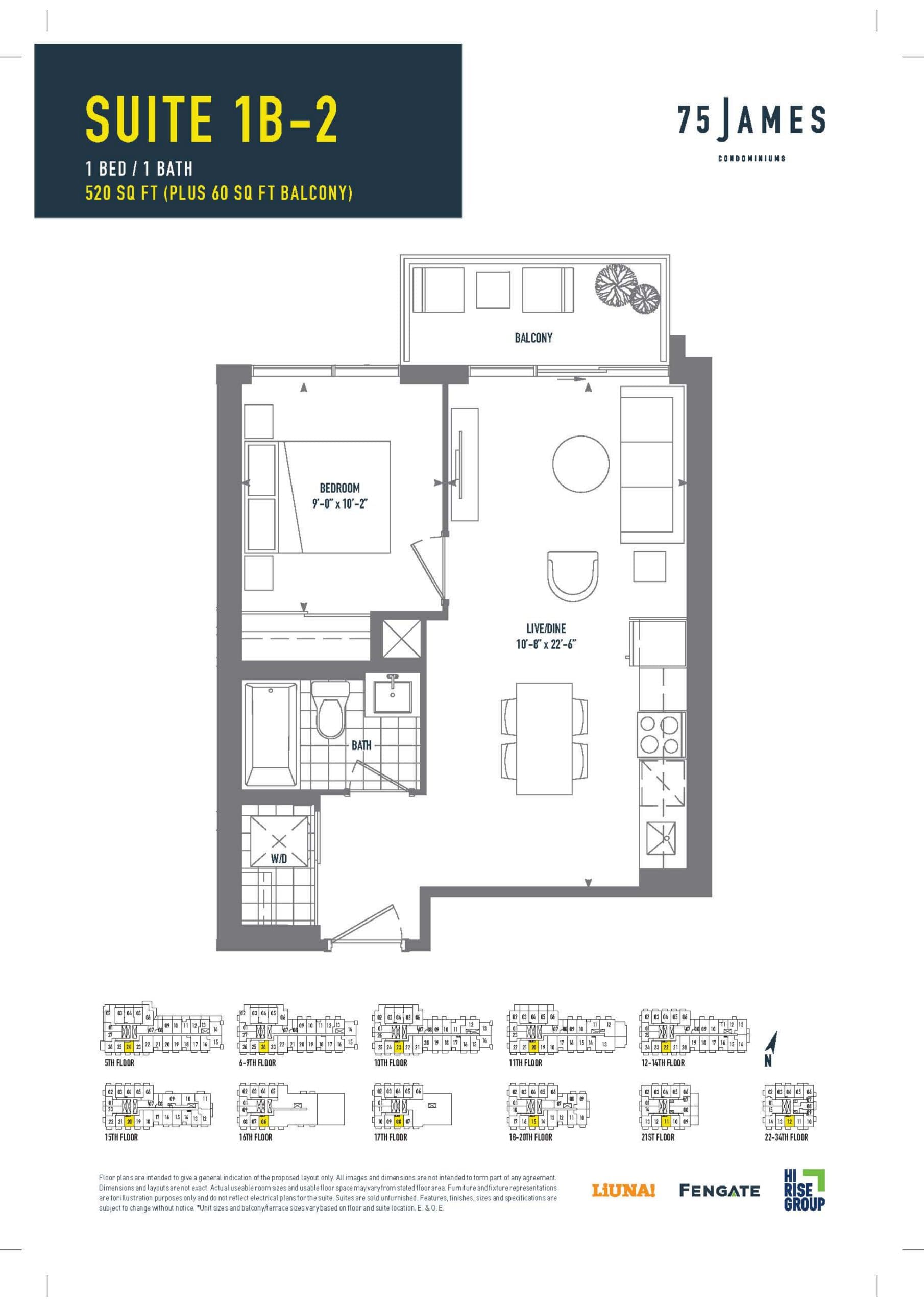 Suite 1B-2 Floor Plan at 75 James Condos - 520 sq.ft