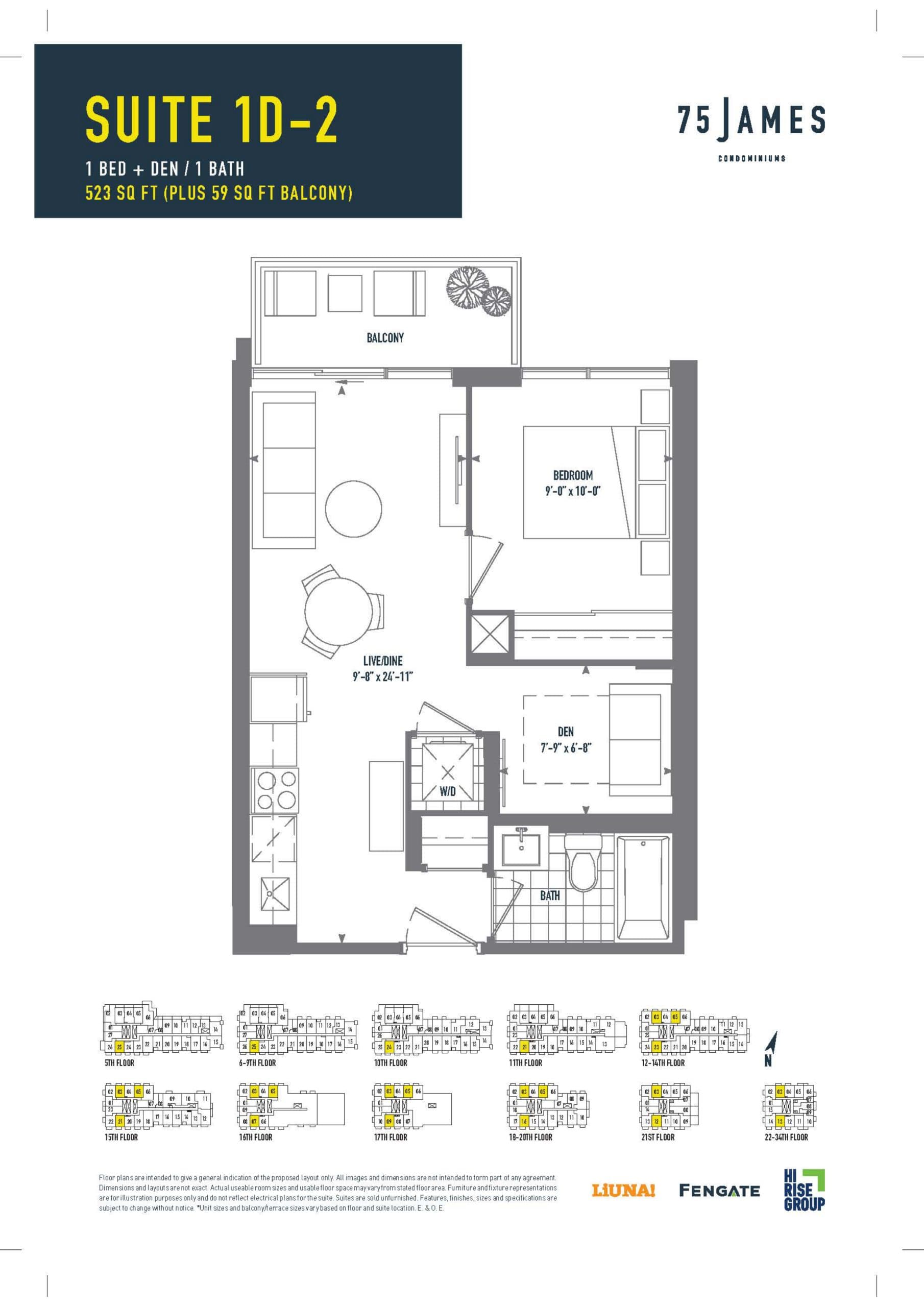 Suite 1D-2 Floor Plan at 75 James Condos - 523 sq.ft