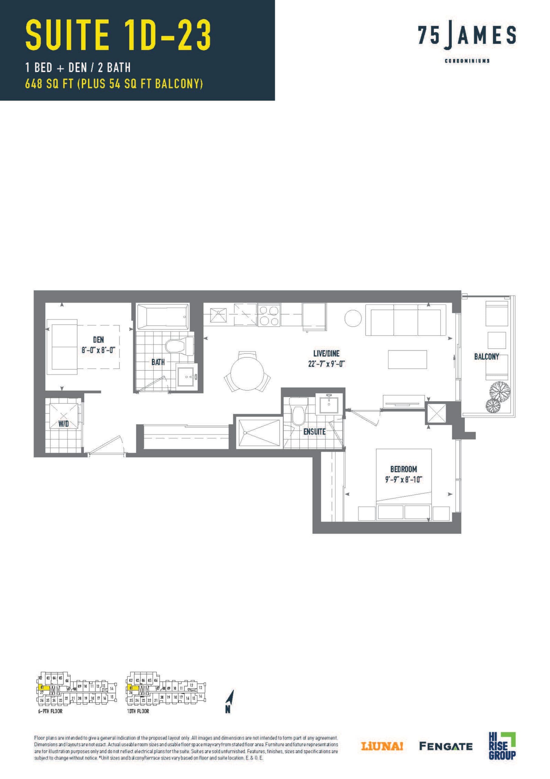 Suite 1D-23 Floor Plan at 75 James Condos - 648 sq.ft