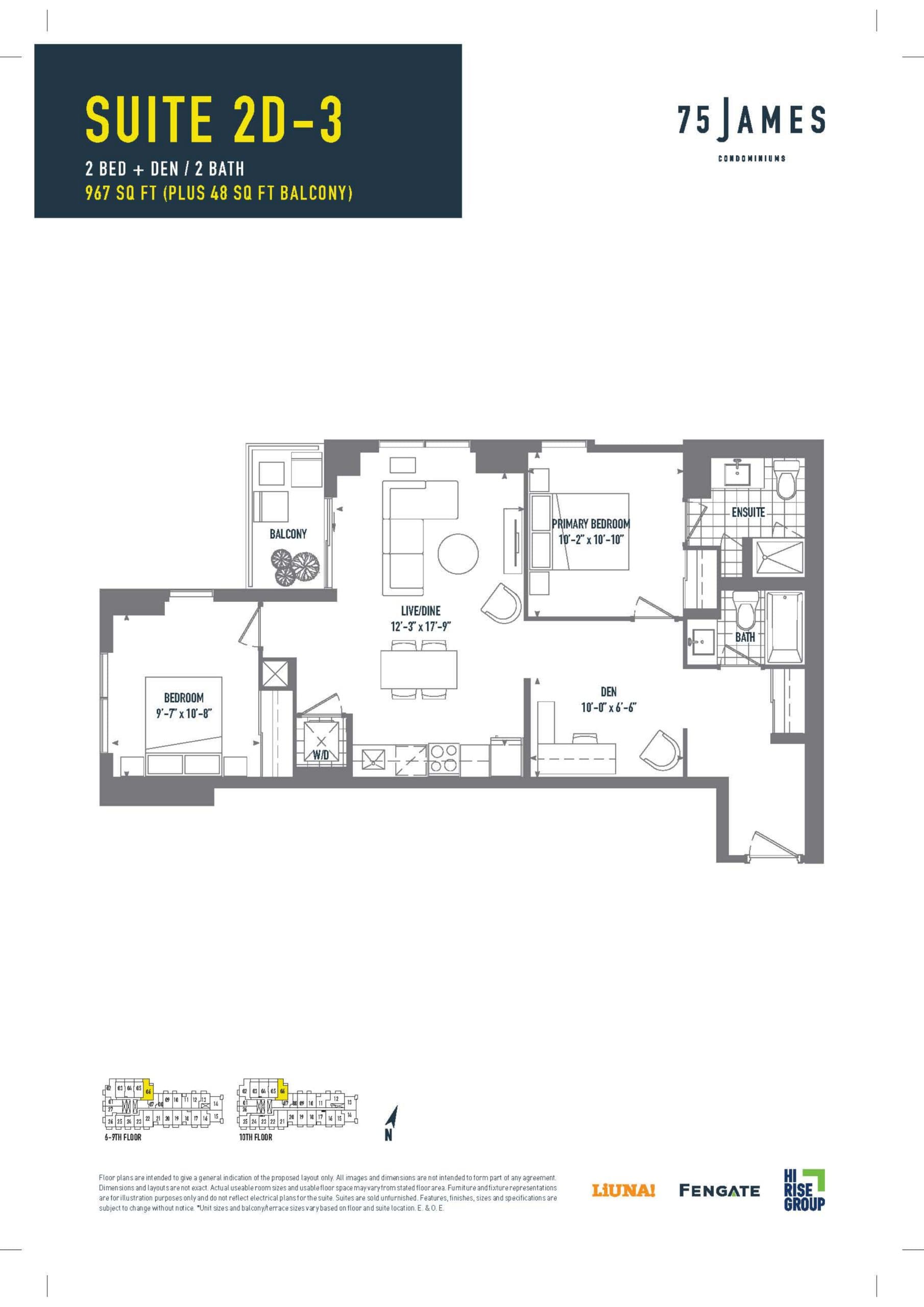 Suite 2D-3 Floor Plan at 75 James Condos - 967 sq.ft