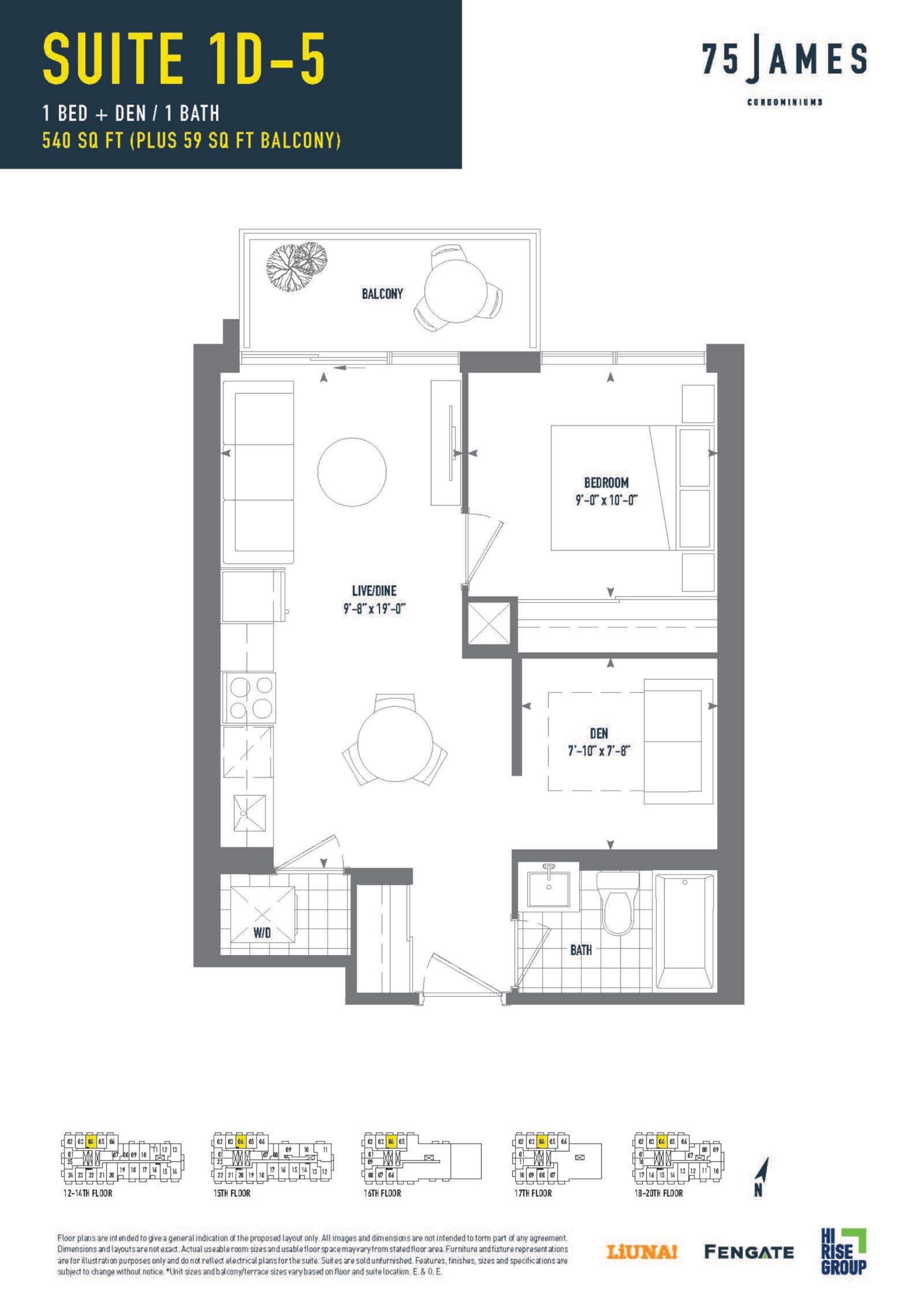 Suite 1D-5 Floor Plan at 75 James Condos - 540 sq.ft