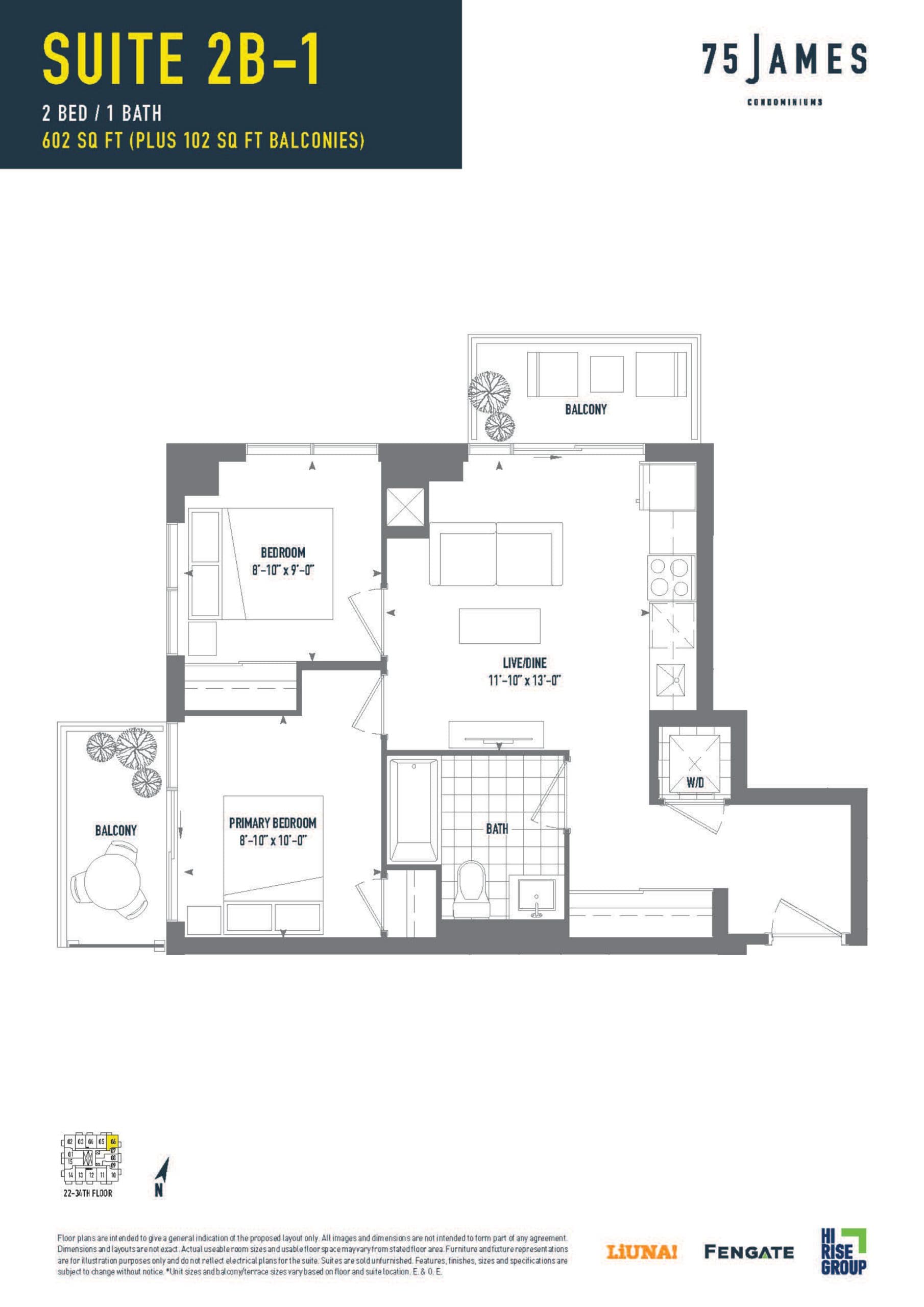 Suite 2B-1 Floor Plan at 75 James Condos - 602 sq.ft