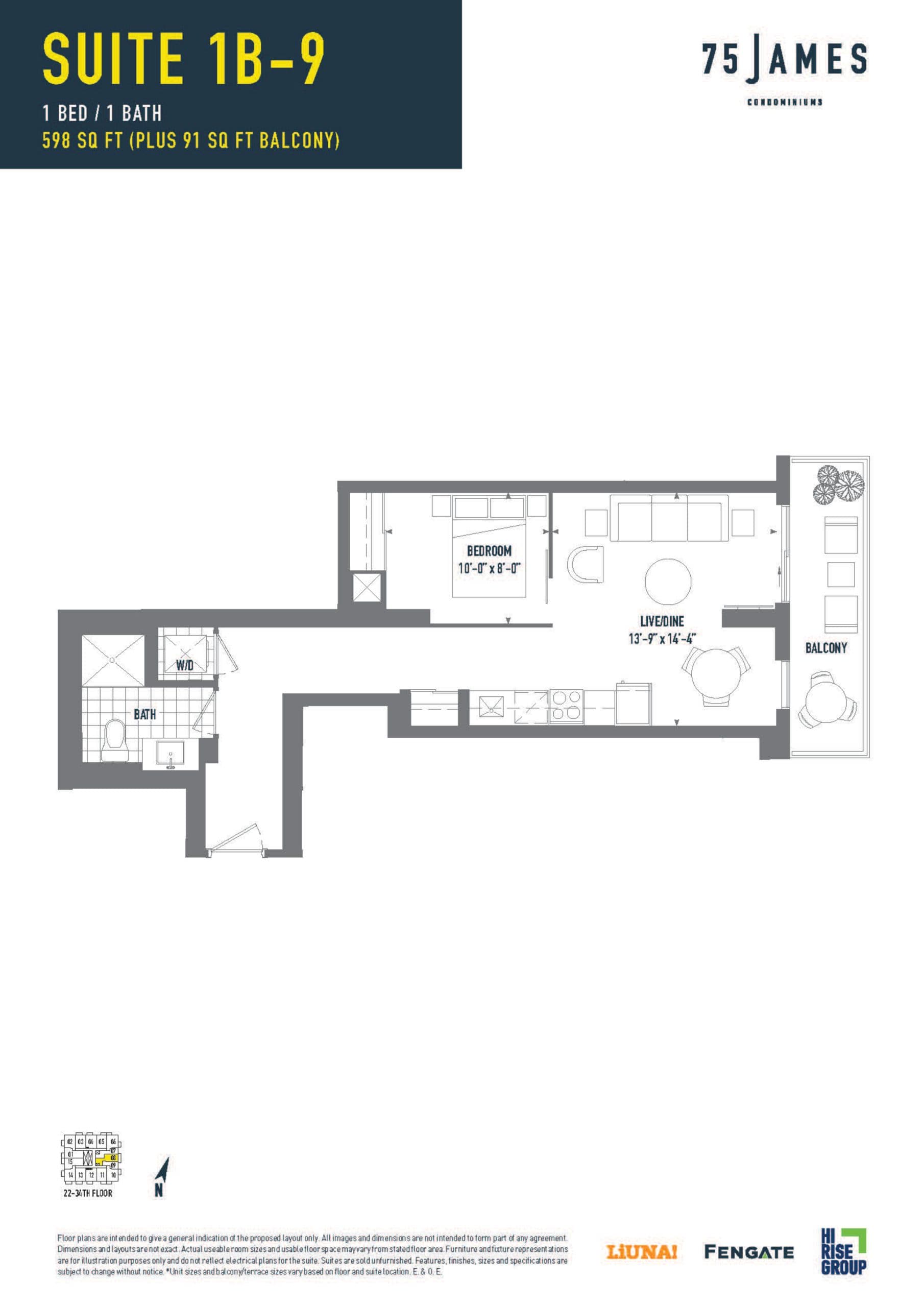 Suite 1B-9 Floor Plan at 75 James Condos - 598 sq.ft