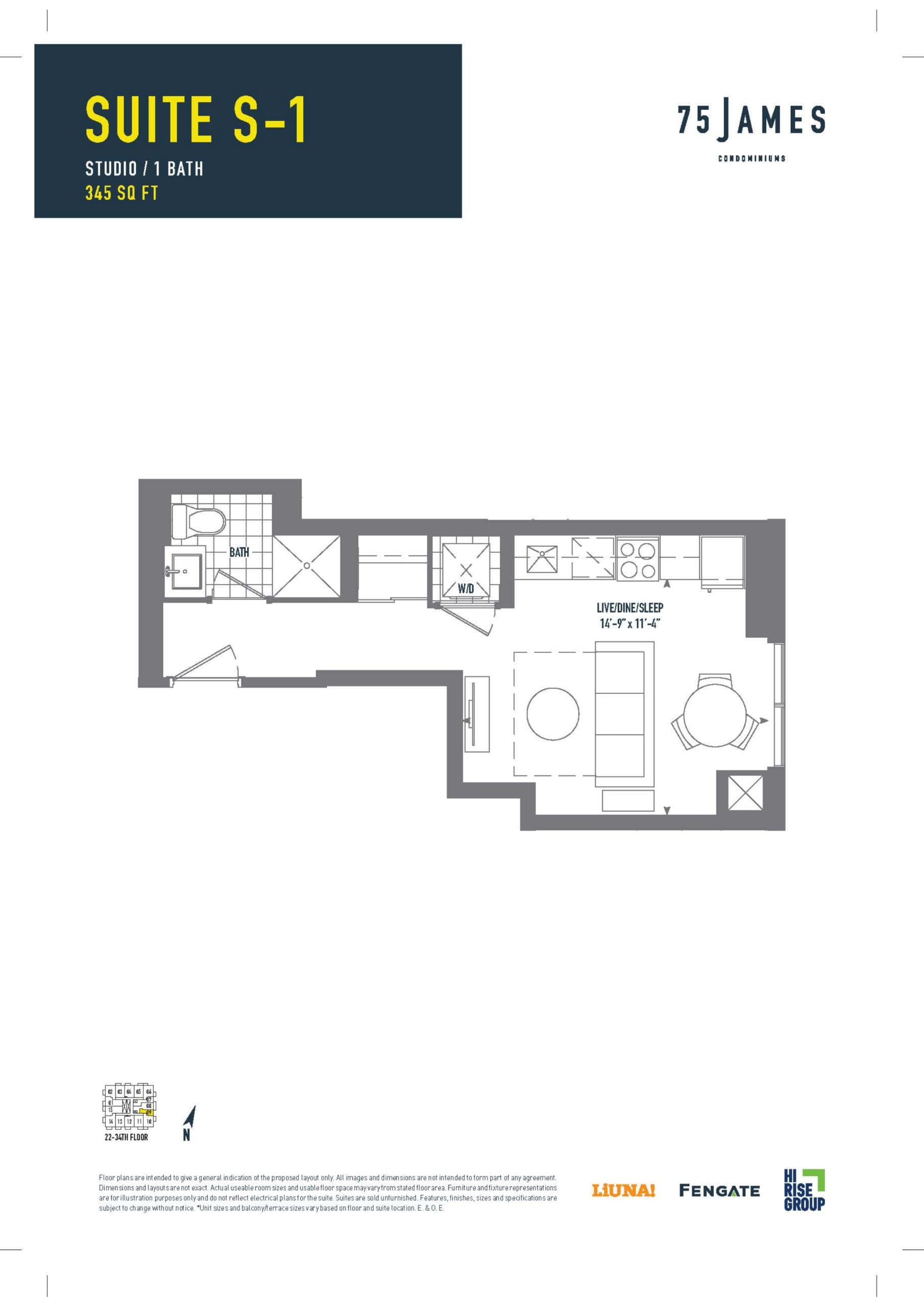 Suite S-1 Floor Plan at 75 James Condos - 345 sq.ft