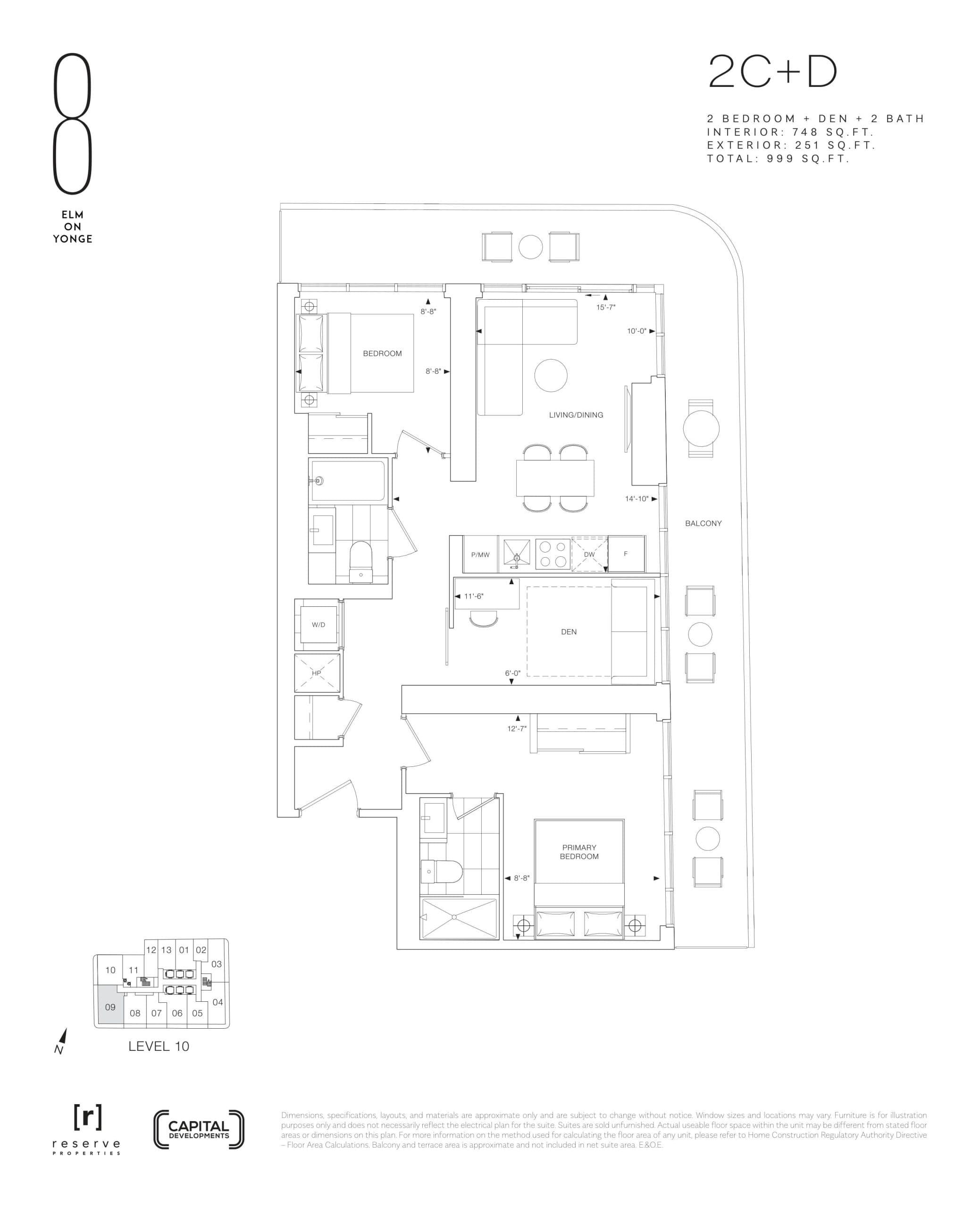 2C+D Floor Plan at 8 Elm on Yonge Condos - 748 sq.ft