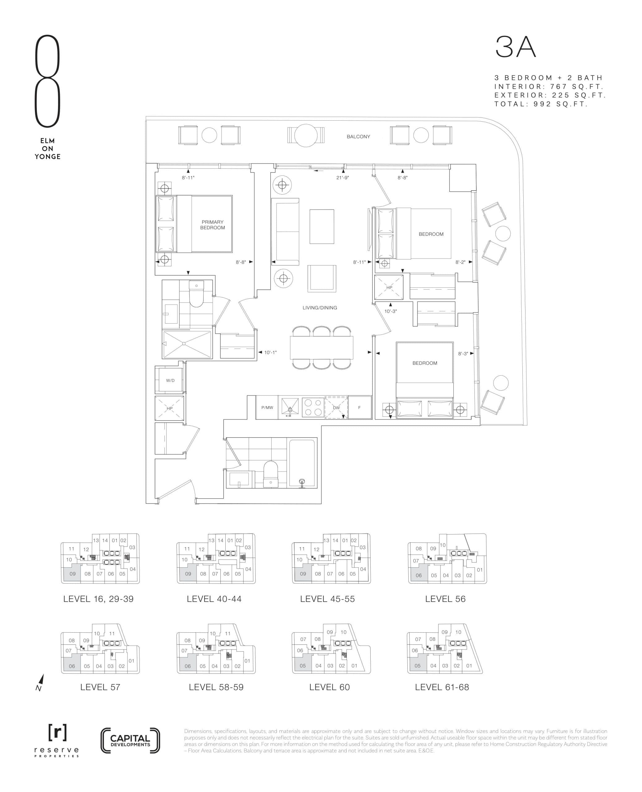 3A Floor Plan at 8 Elm on Yonge Condos - 767 sq.ft