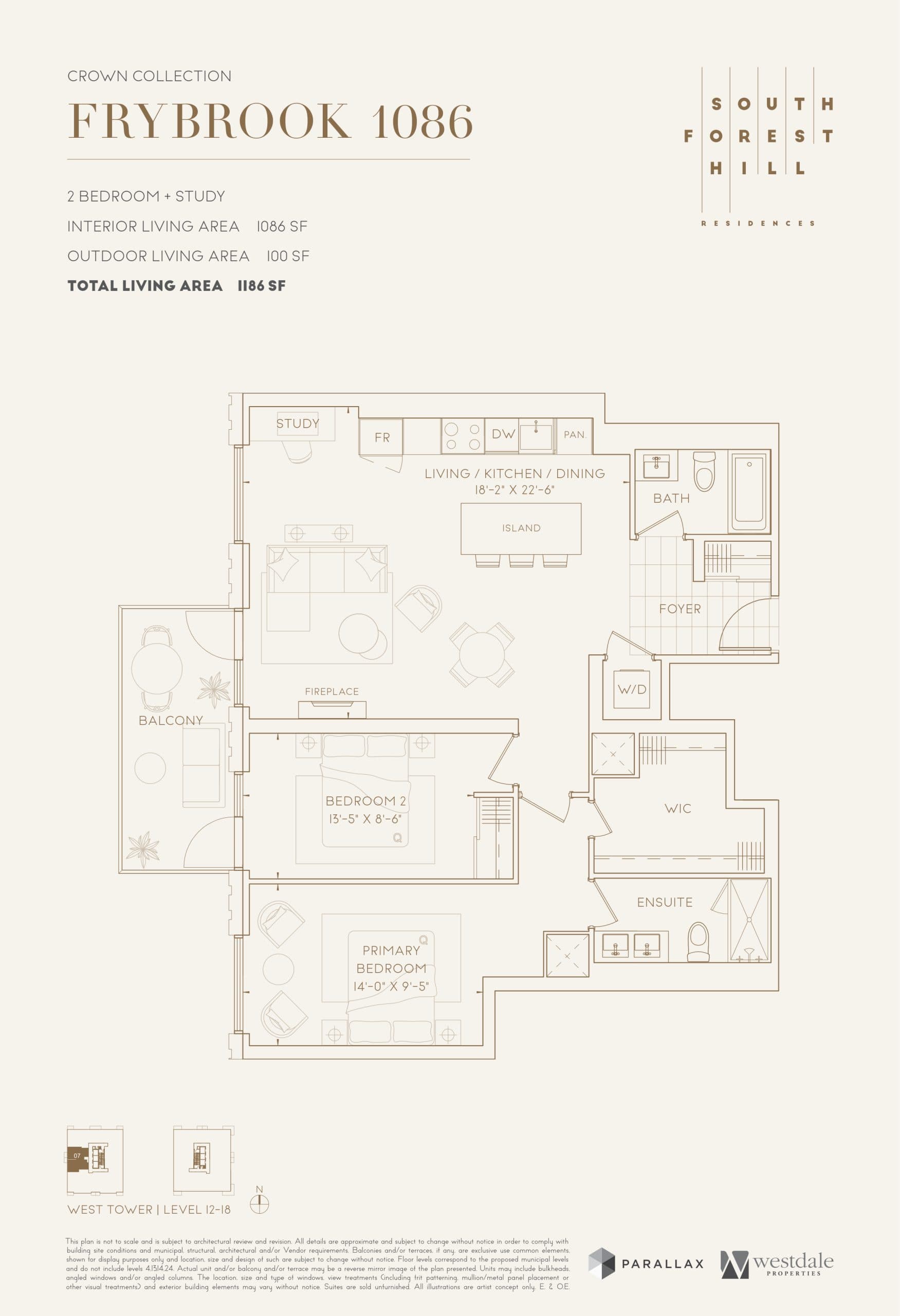Frybrook 1086 Floor Plan at South Forest Hill Residences - 1086 sq.ft