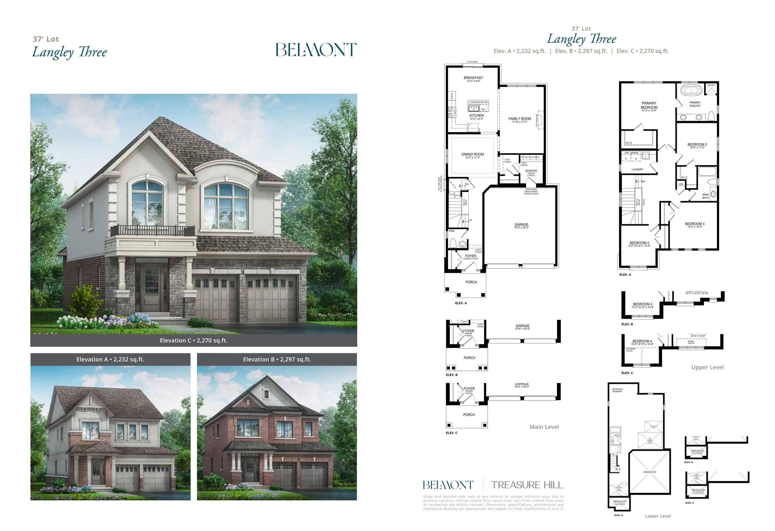 Langley Three Floor Plan at Belmont The Harmony Series - 2297 sq.ft