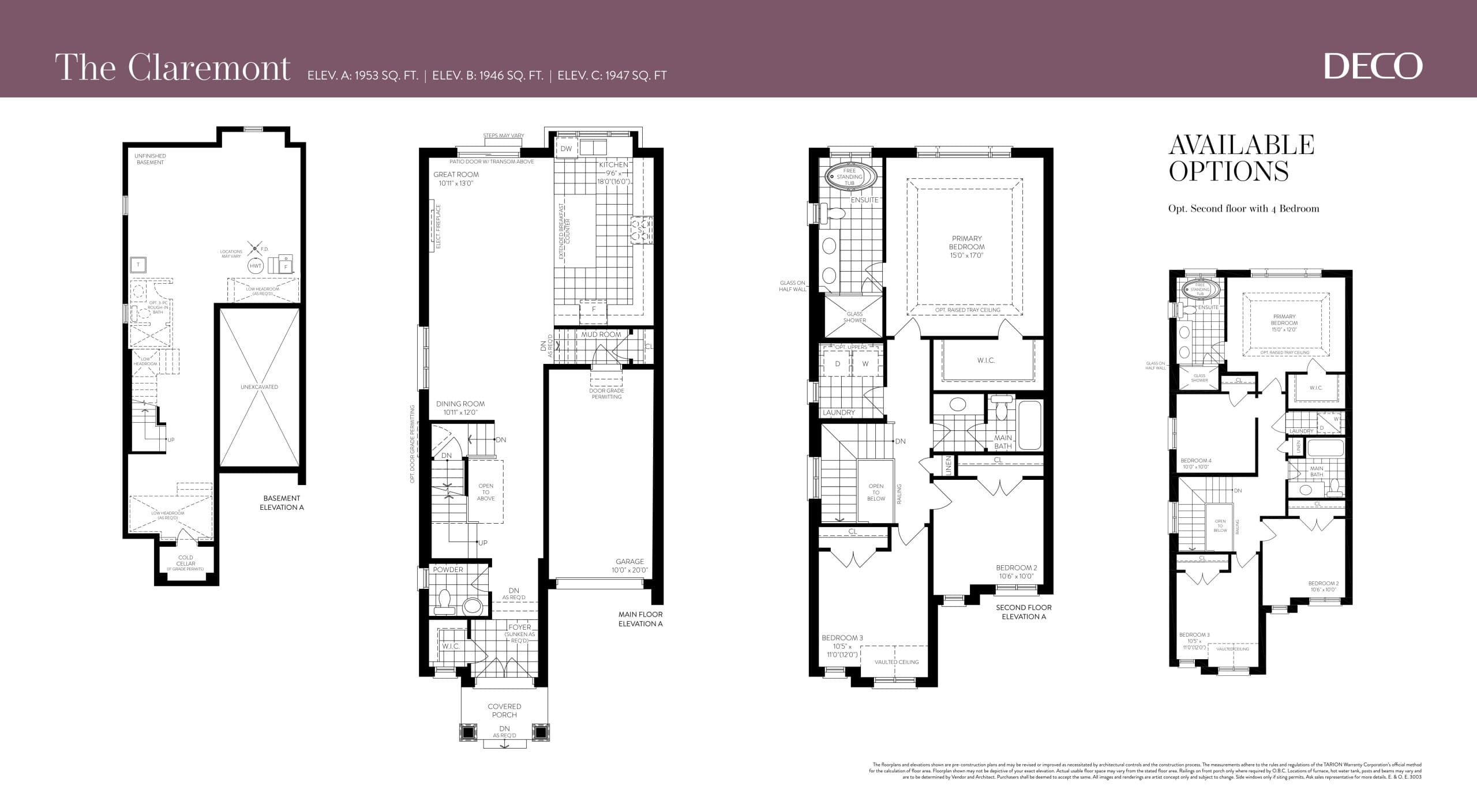 The Claremont Floor Plan at Greenwood Seaton by DECO Homes - 1953 sq.ft